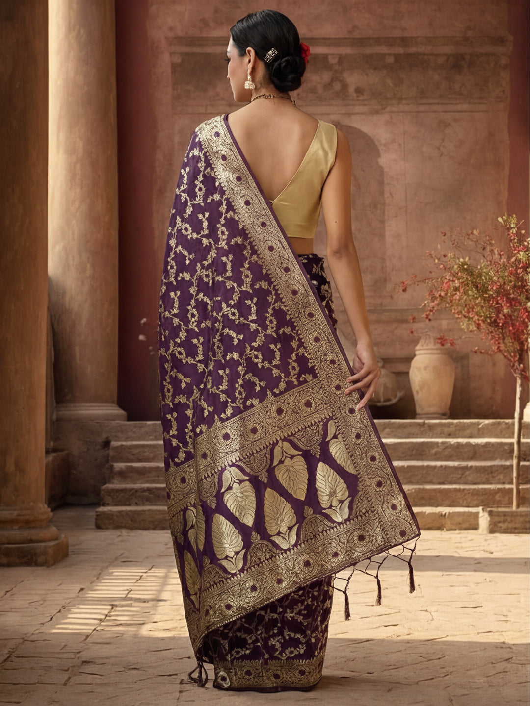 Women's Designer Weaving Work Wine Saree