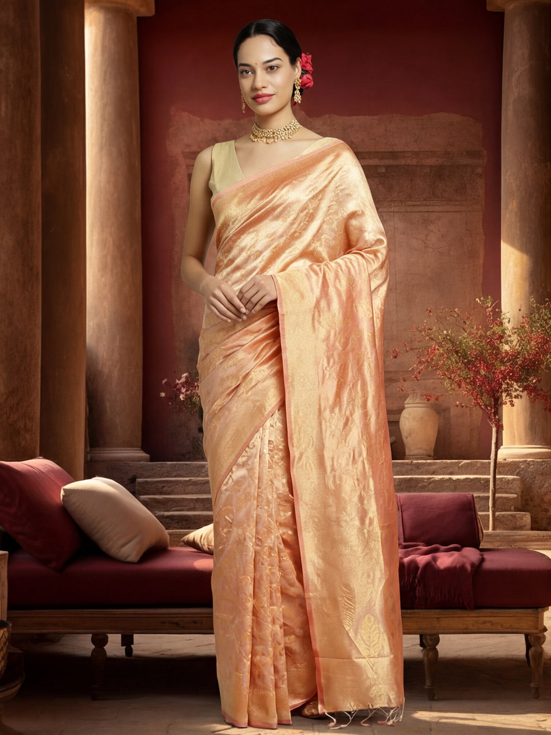 Creamy Dream: Weaving Work Banarasi Silk Saree