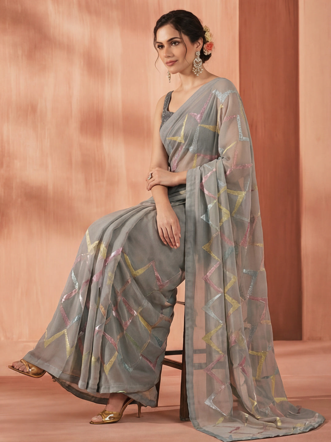 Pure Georgette Party Wear Sequin Work Saree