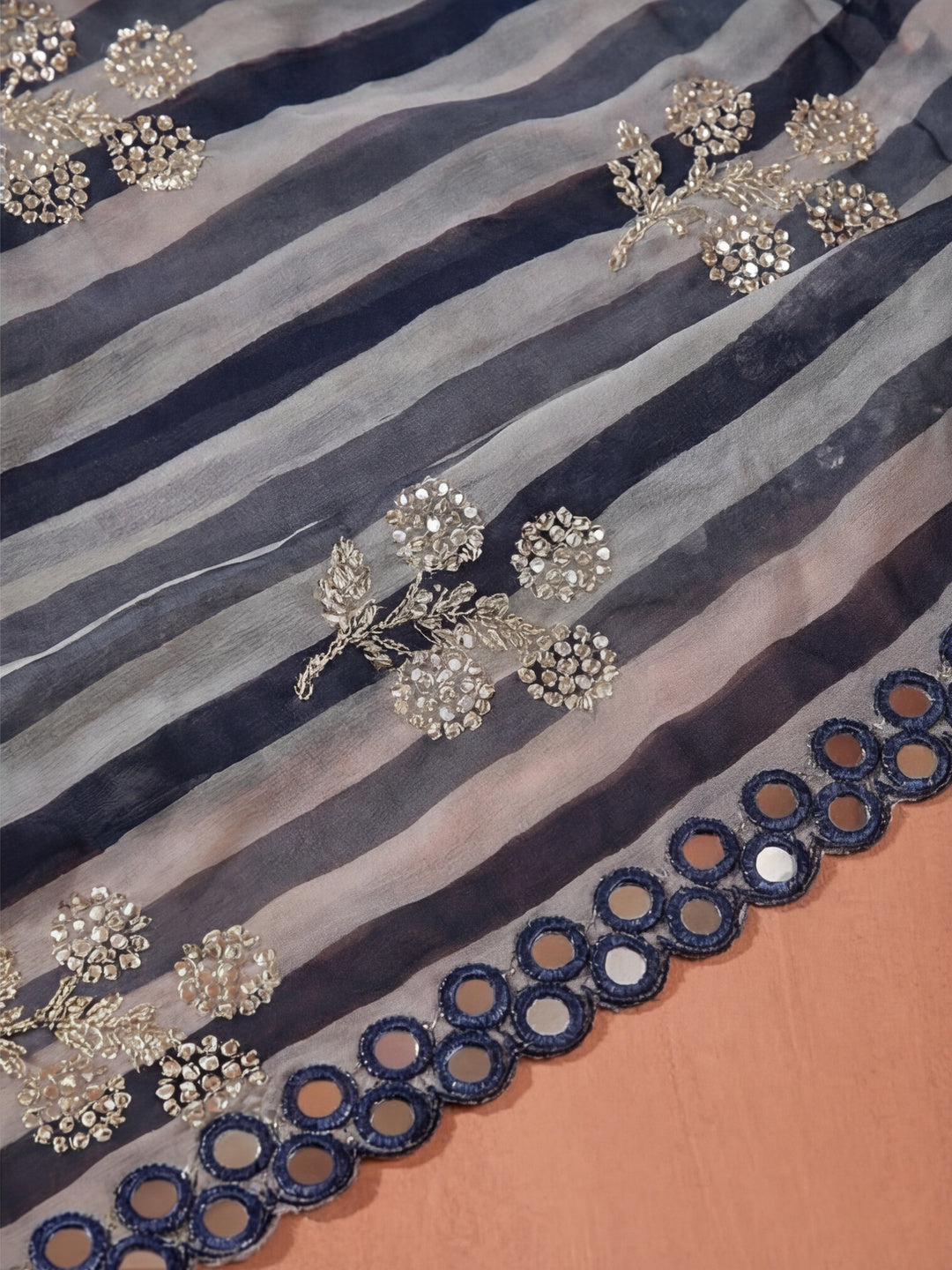 Pure Georgette Leheriya Mirror Work Saree