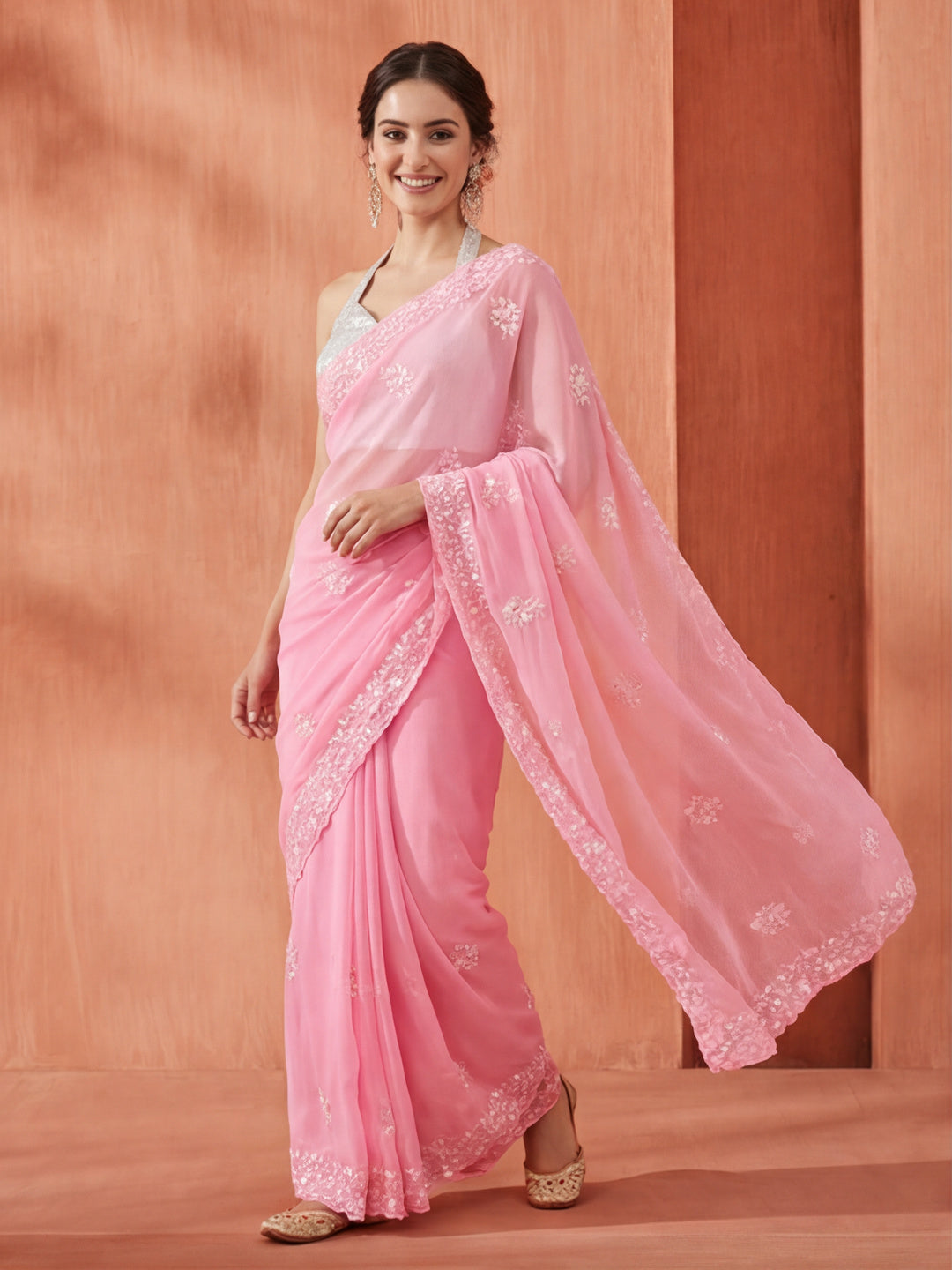 Pure Georgette Sequin Embroidered Saree