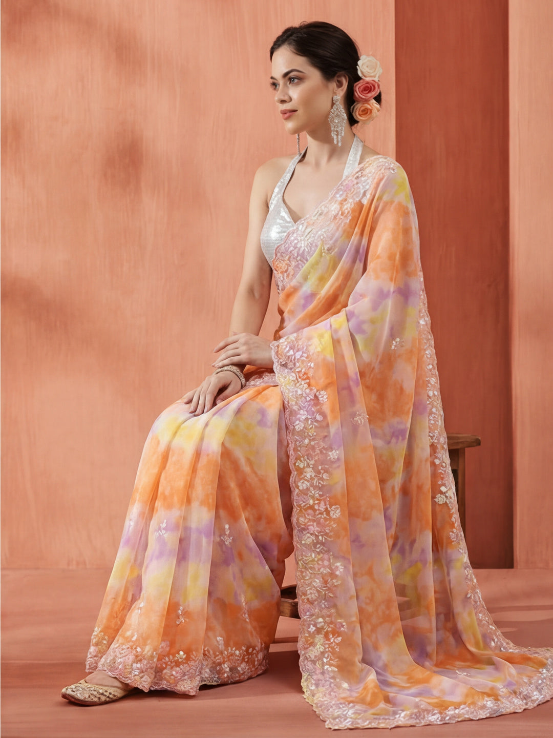 Sequin Embellished Georgette Heavy Saree