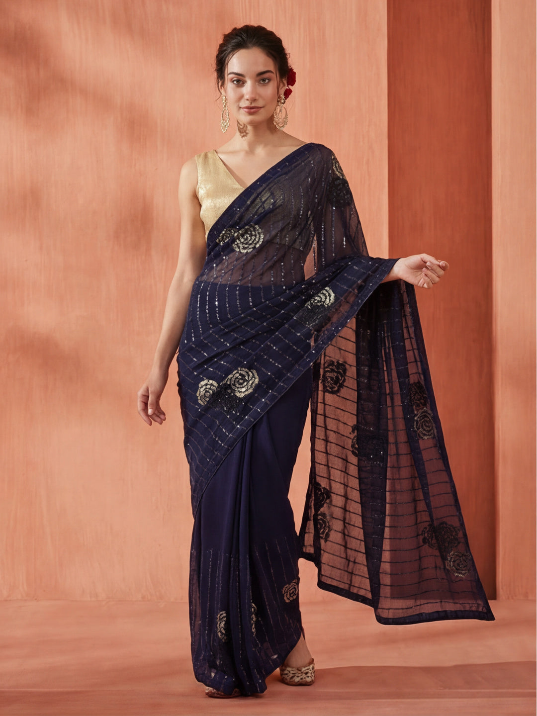 Sequin Embellished Georgette Heavy Saree