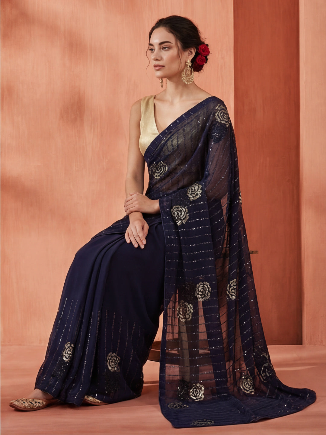 Sequin Embellished Georgette Heavy Saree