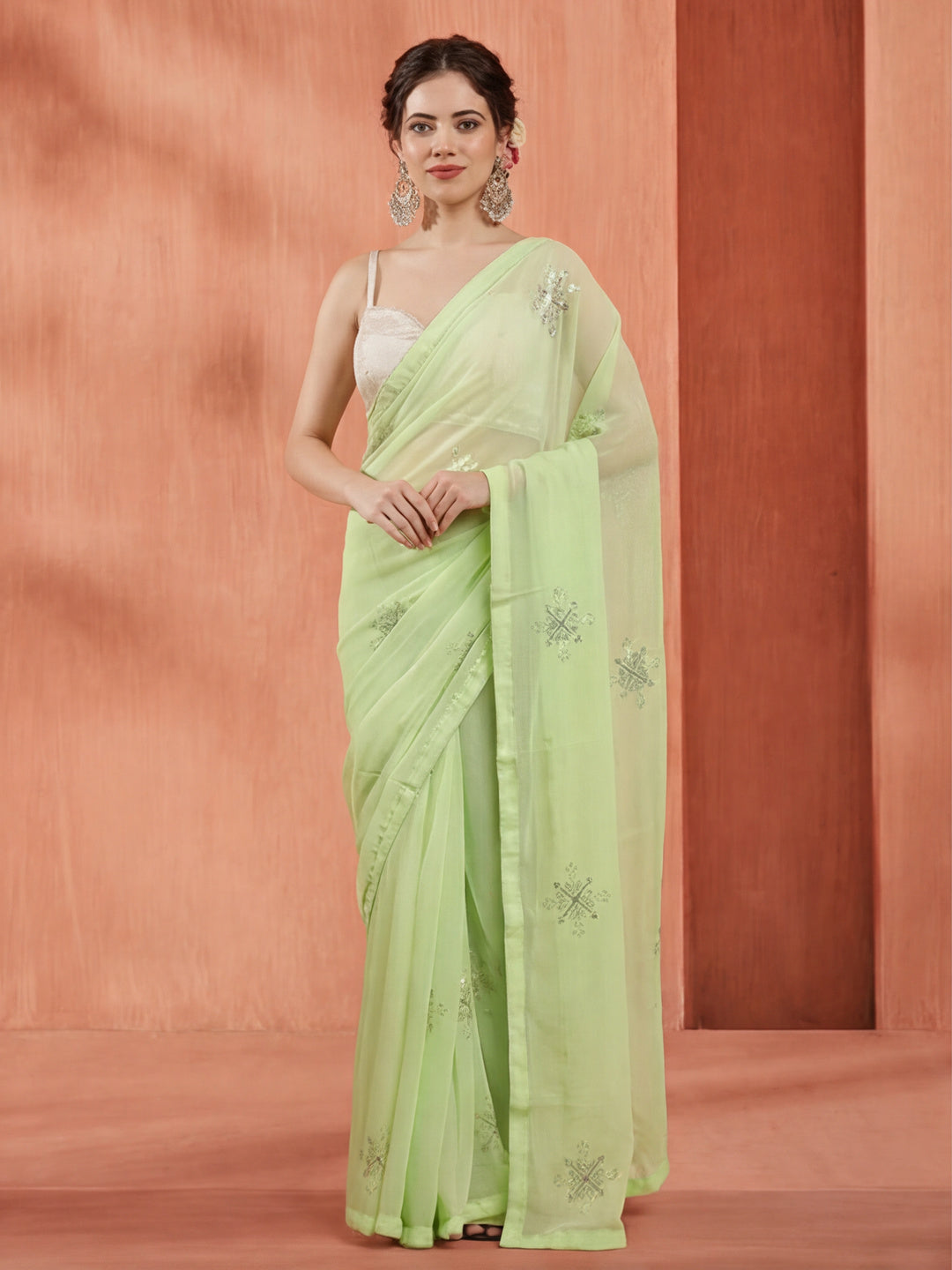Pure Georgette Sequin Work Saree