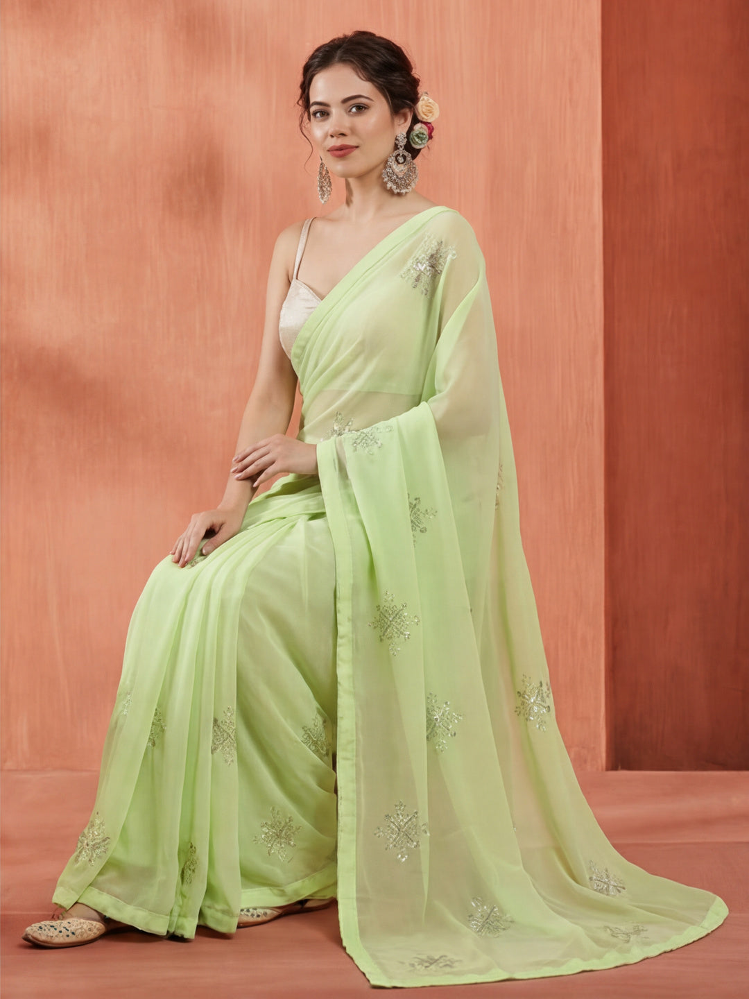 Pure Georgette Sequin Work Saree