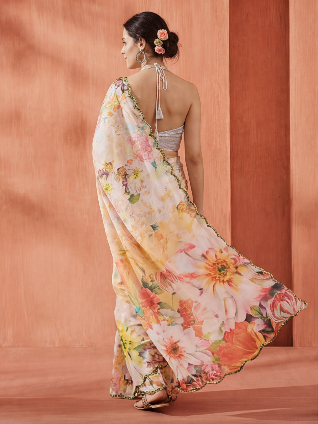 Floral Pure Georgette Mirror Work Saree