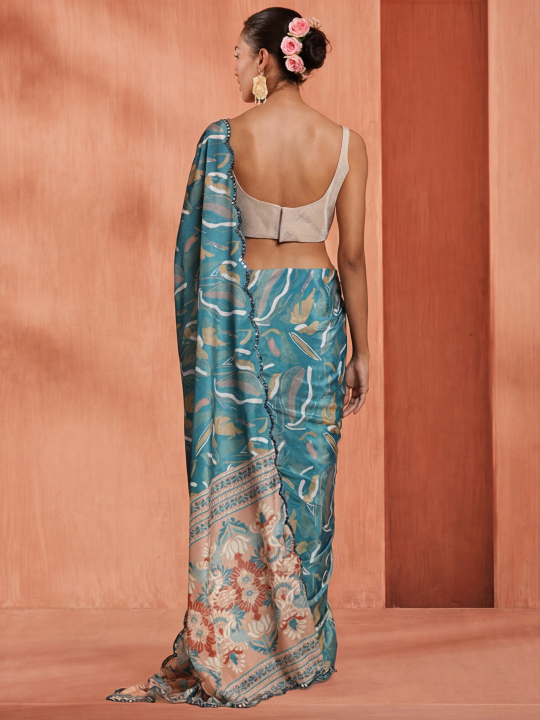 Tie-Dye Mirror Work Satin Saree