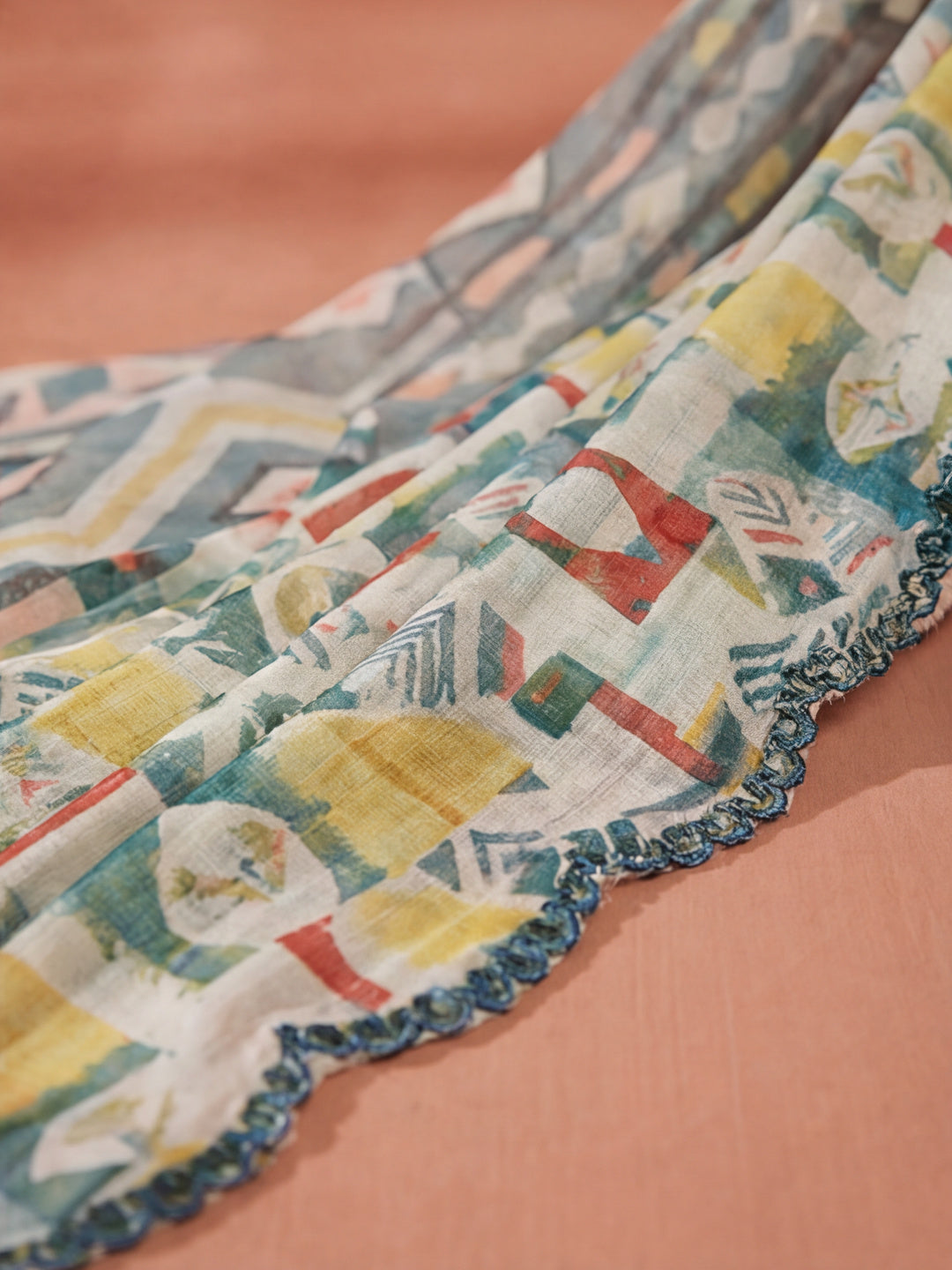 Tie-Dye Printed Mirror Work Satin Saree