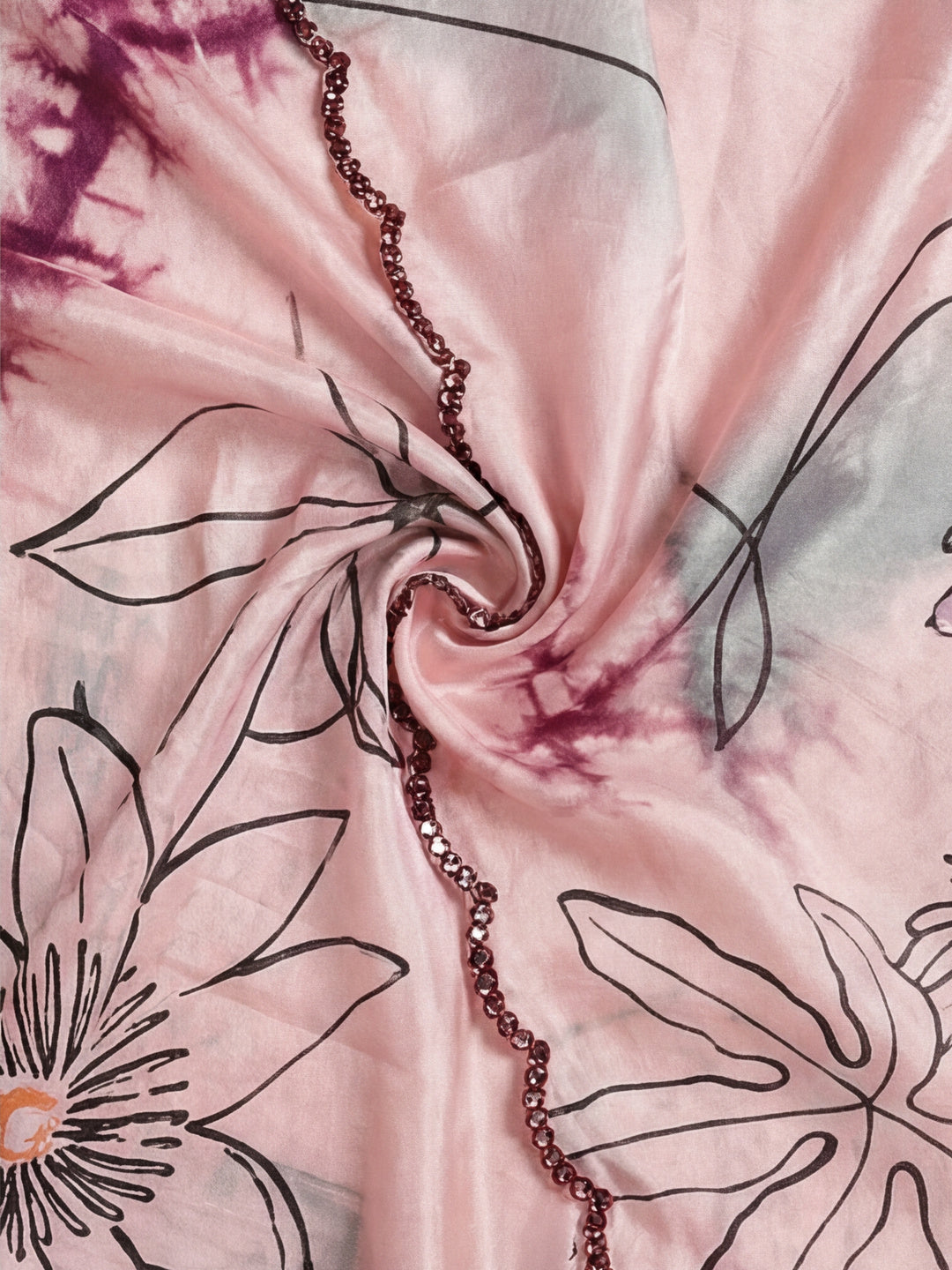 Tie-Dye Printed Mirror Work Satin Saree