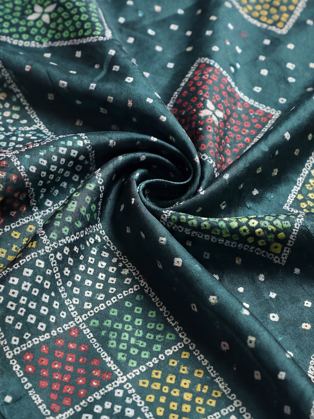Multicolor Geometric Printed Mirror Work Satin Saree