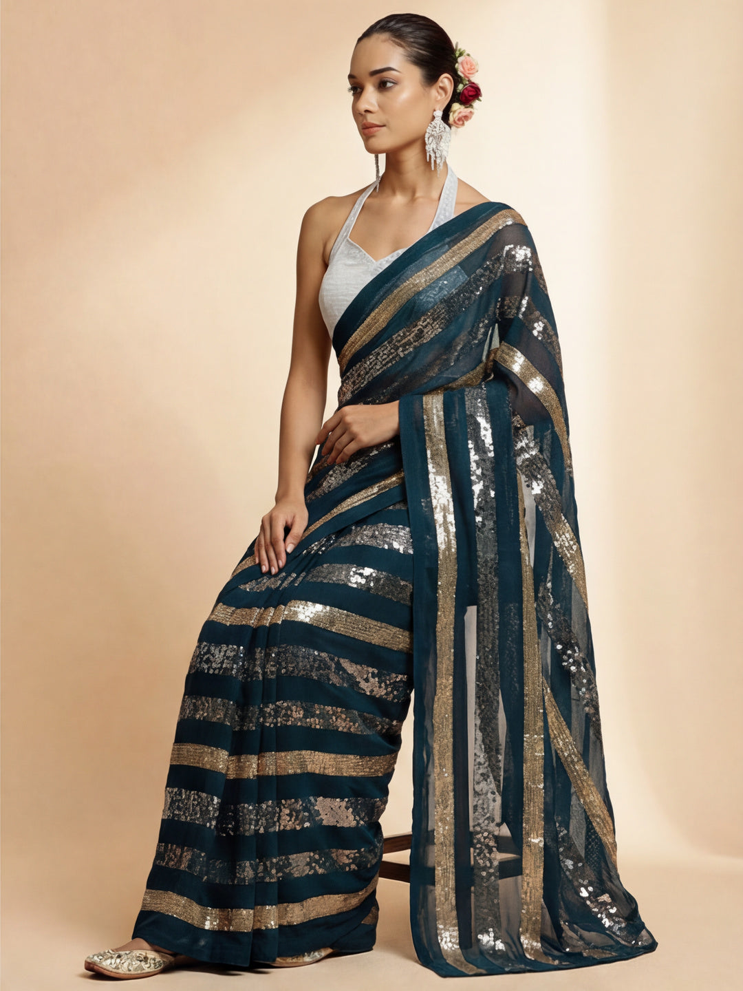 Embellished Pure Georgette Party Wear Saree