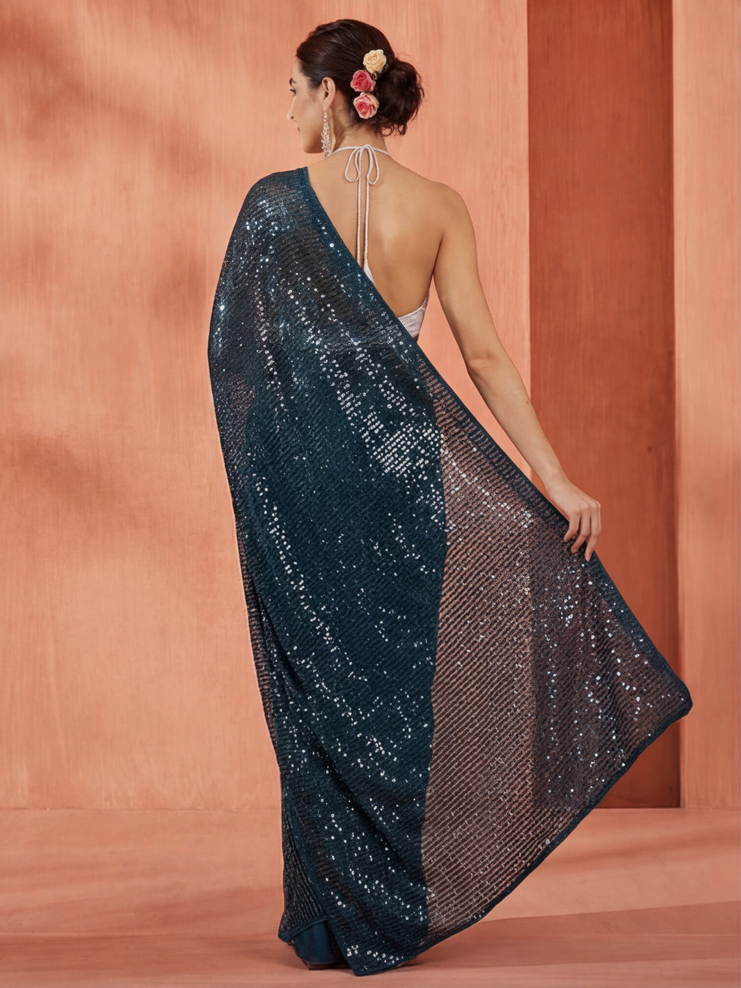 Sequin Embroidered Party Wear Tissue Saree