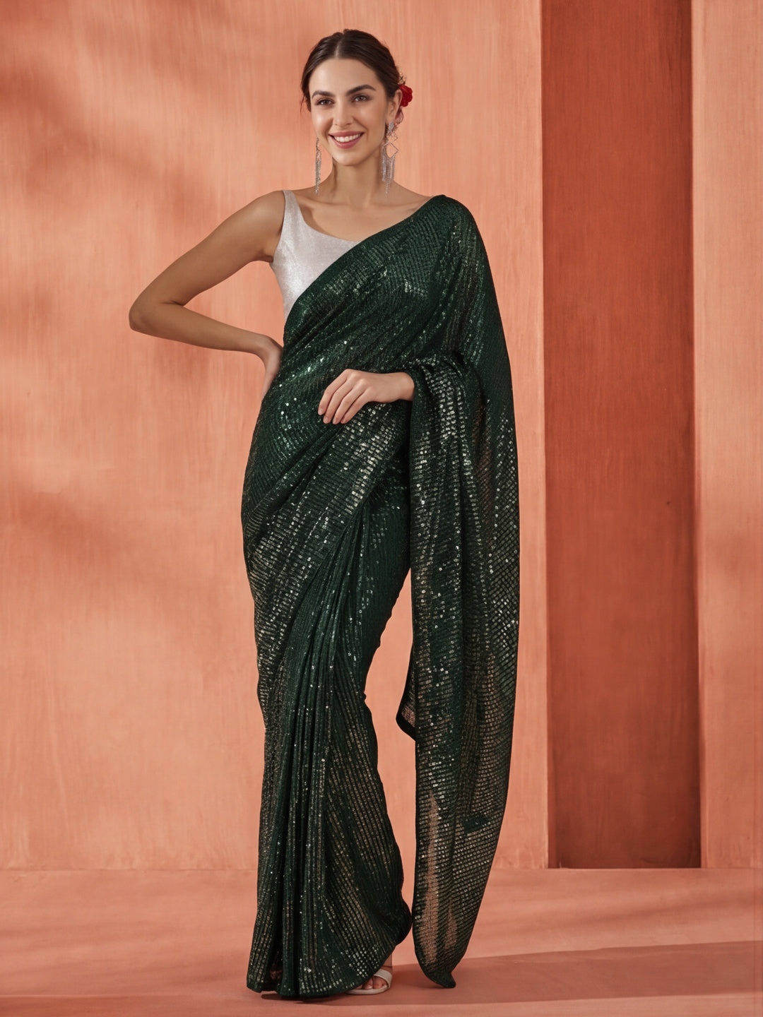 Sequin Embroidered Party Wear Tissue Saree