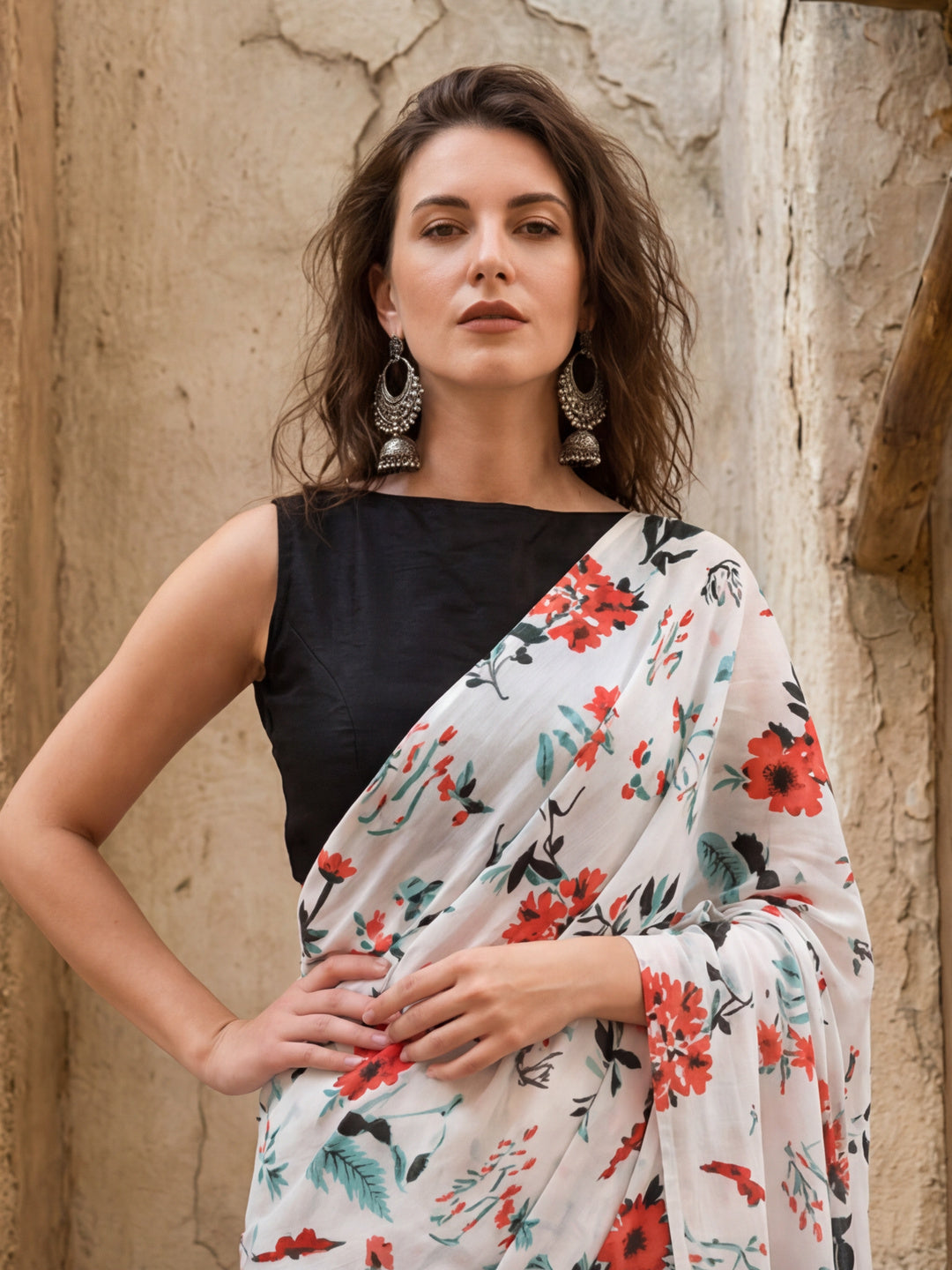 Floral Printed Pure Cotton Saree With Unstitched Blouse