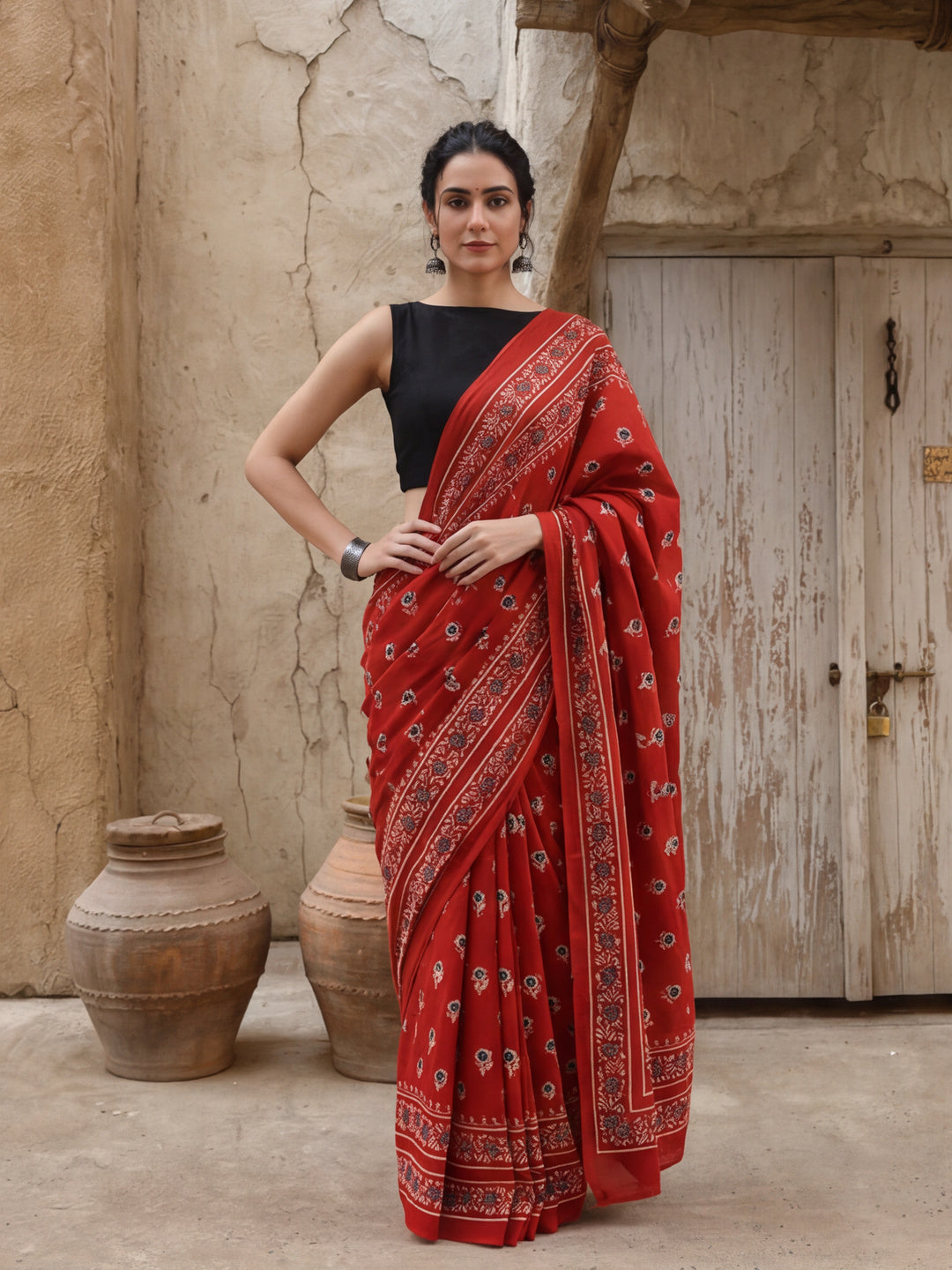 Ready To Wear Mulmul Cotton Floral Printed Saree with Unstiched Blouse