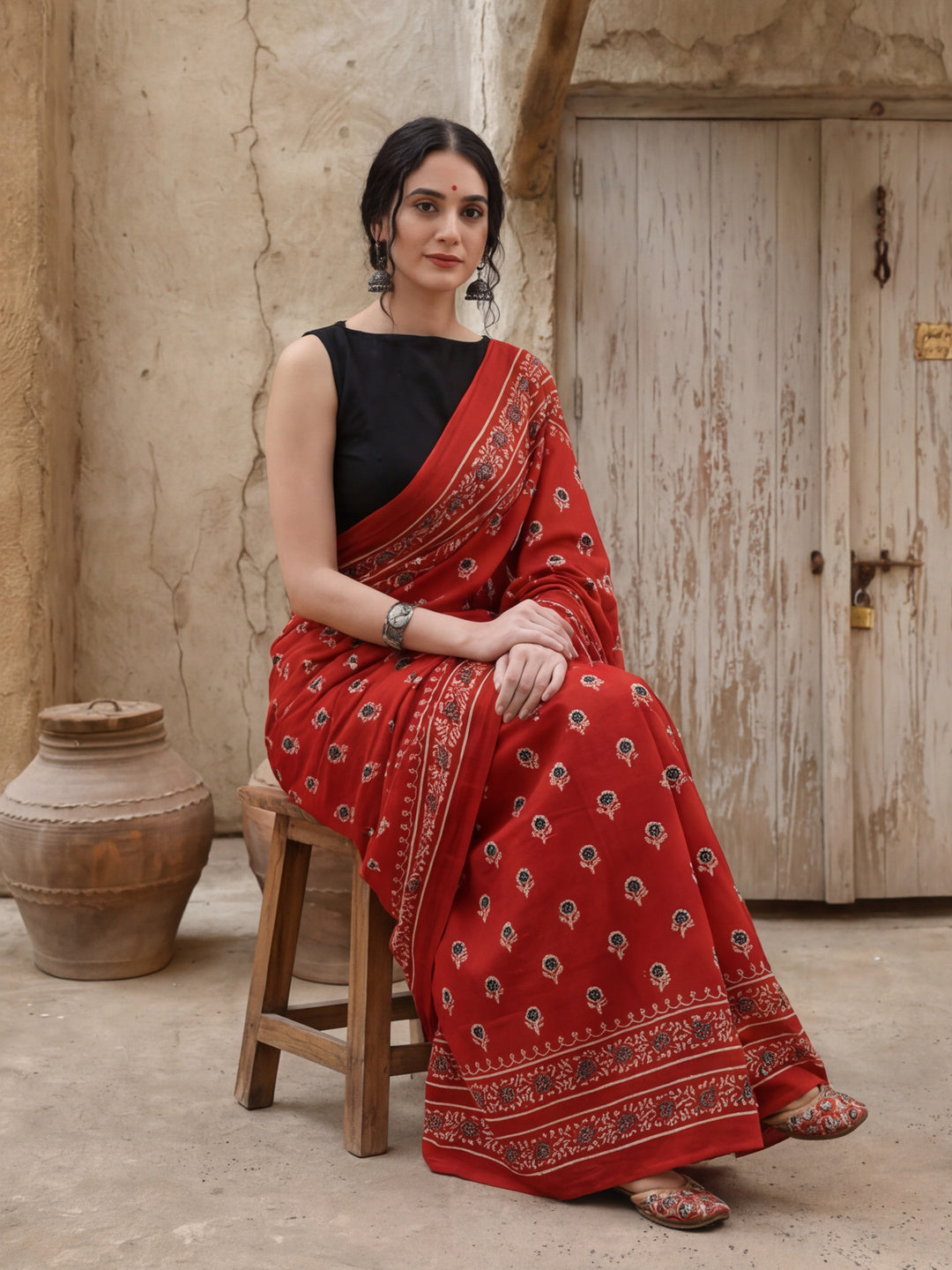 Ready To Wear Mulmul Cotton Floral Printed Saree with Unstiched Blouse
