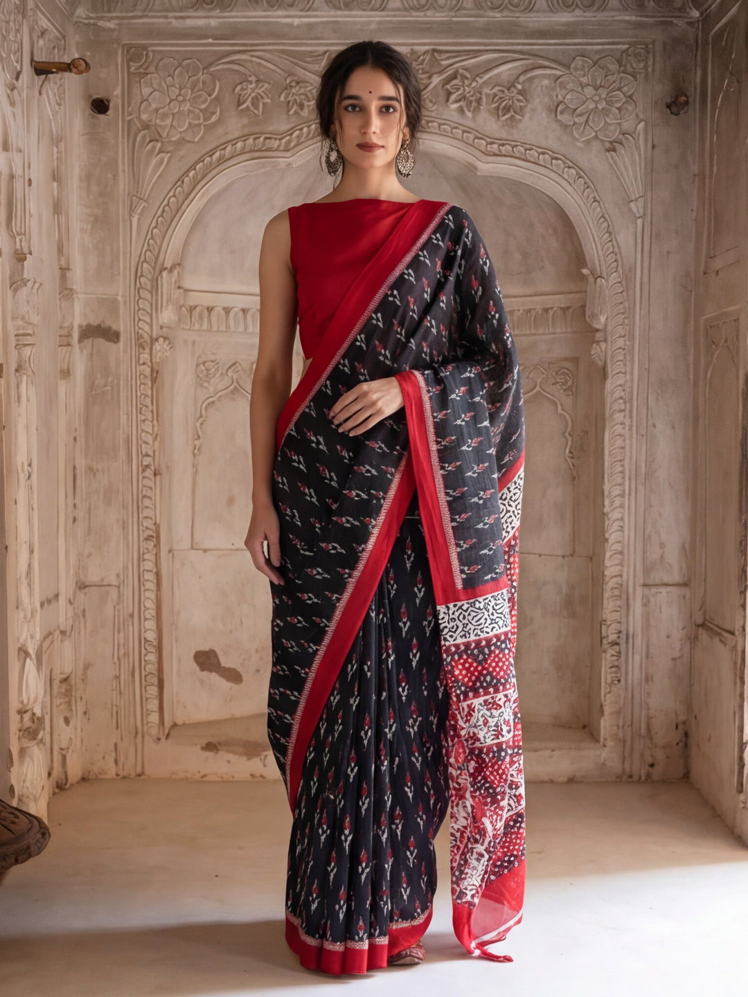 Floral Printed Pure Cotton Saree With Unstitched Blouse