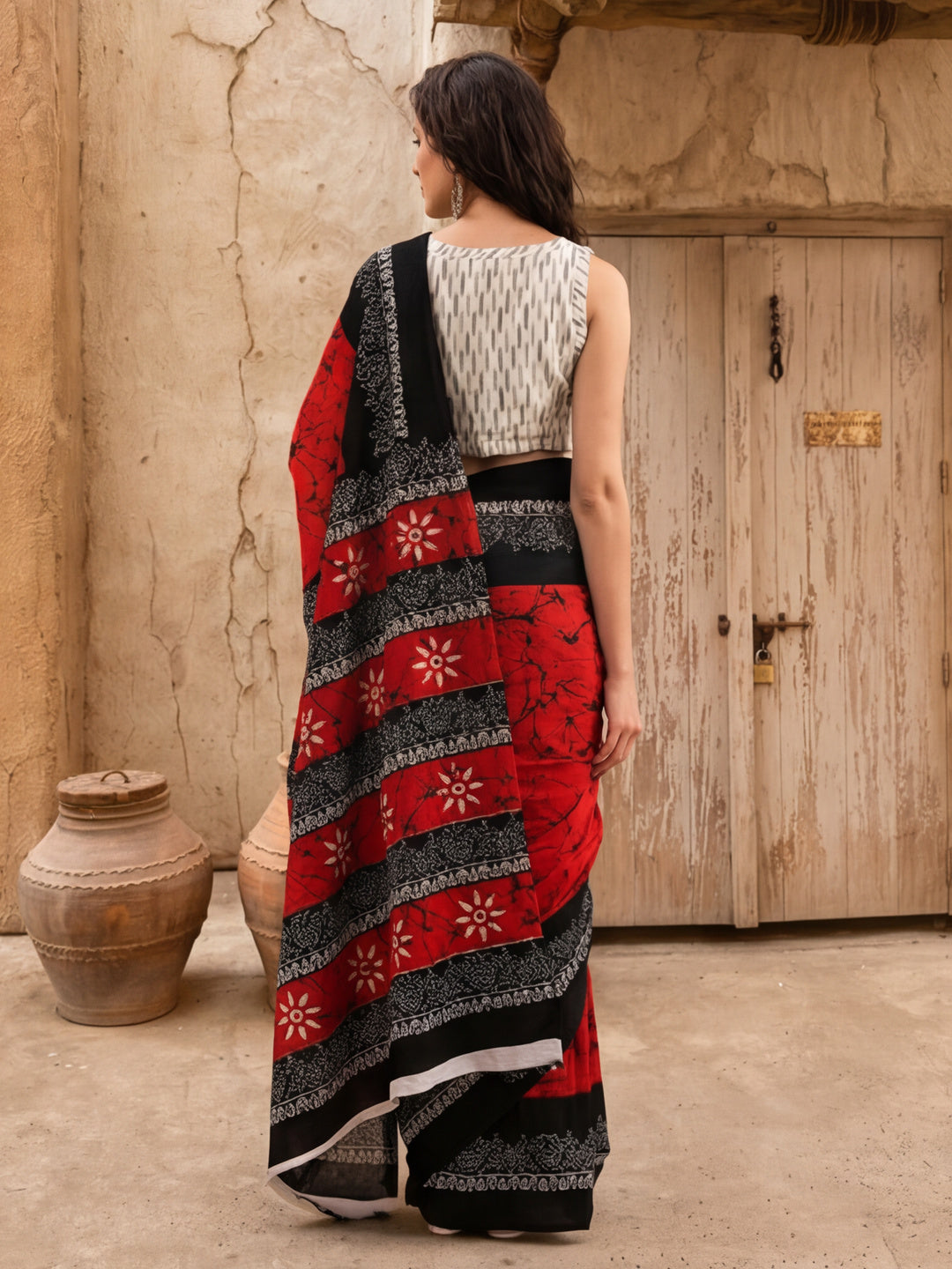 Floral Printed Pure Cotton Saree With Unstitched Blouse