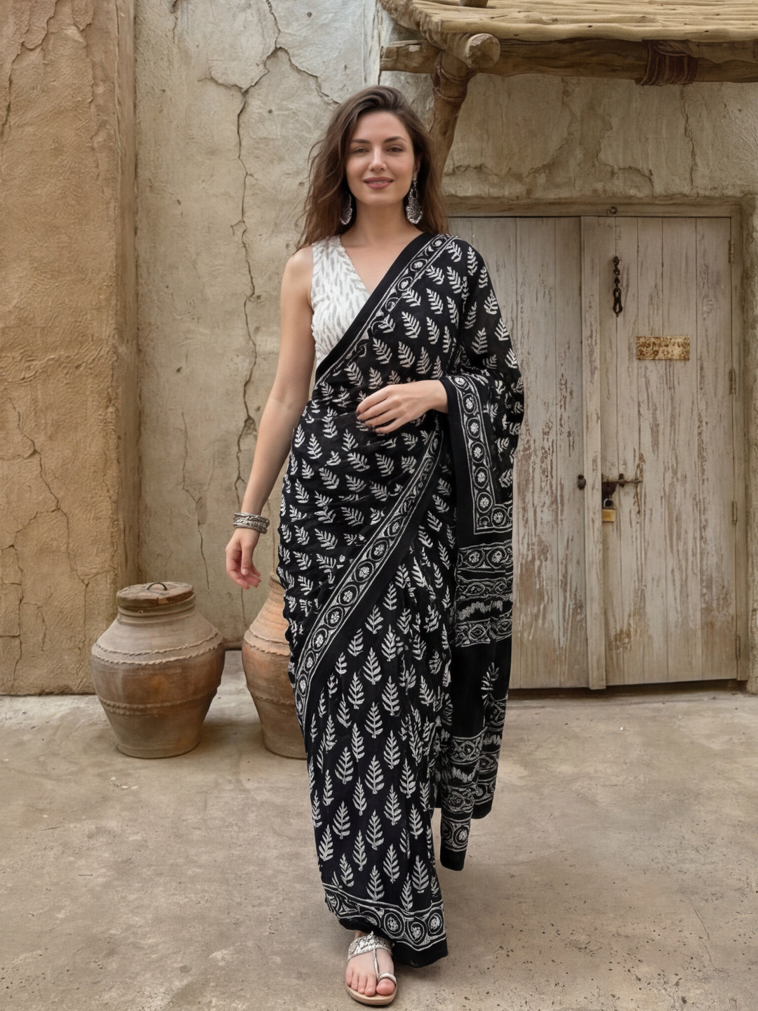 Floral Printed Pure Cotton Saree With Unstitched Blouse