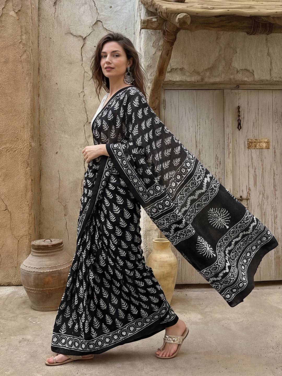 Floral Printed Pure Cotton Saree With Unstitched Blouse