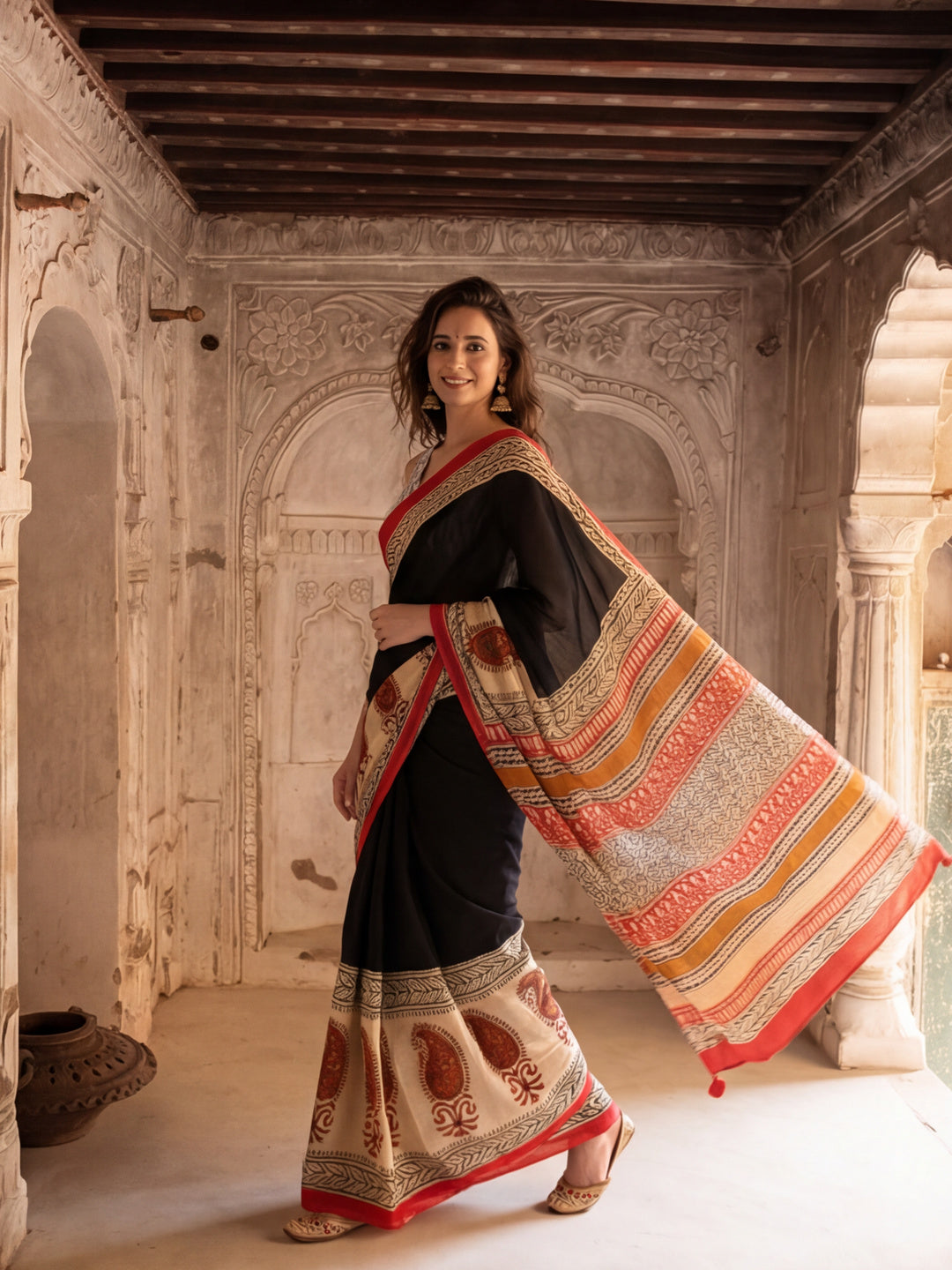 Floral Printed Pure Cotton Saree With Unstitched Blouse