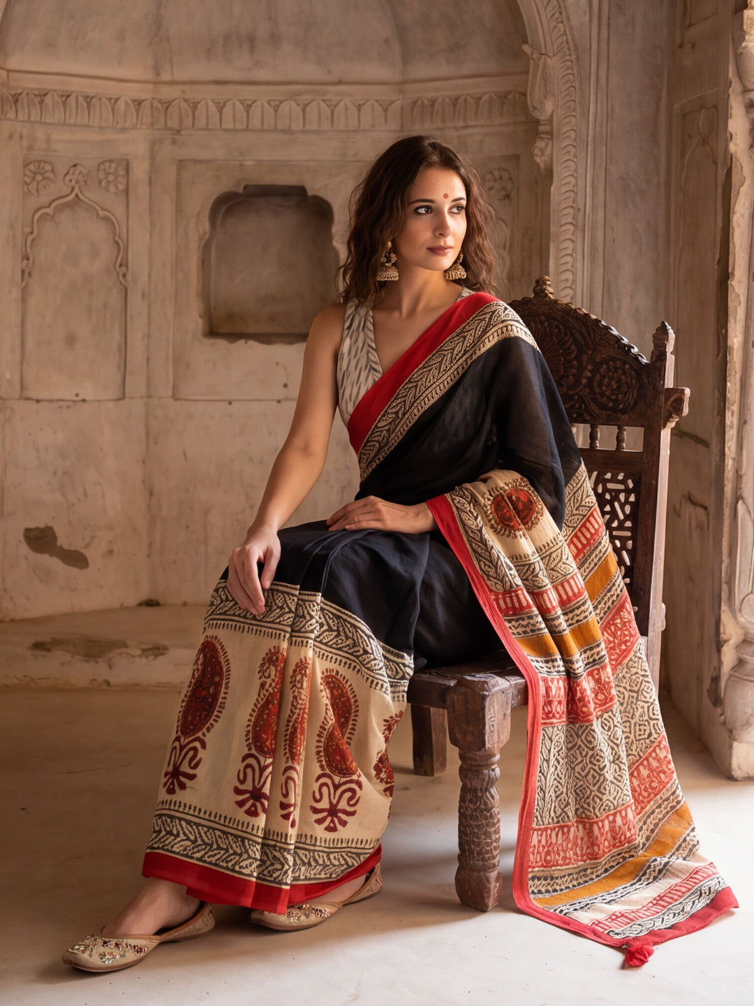 Floral Printed Pure Cotton Saree With Unstitched Blouse