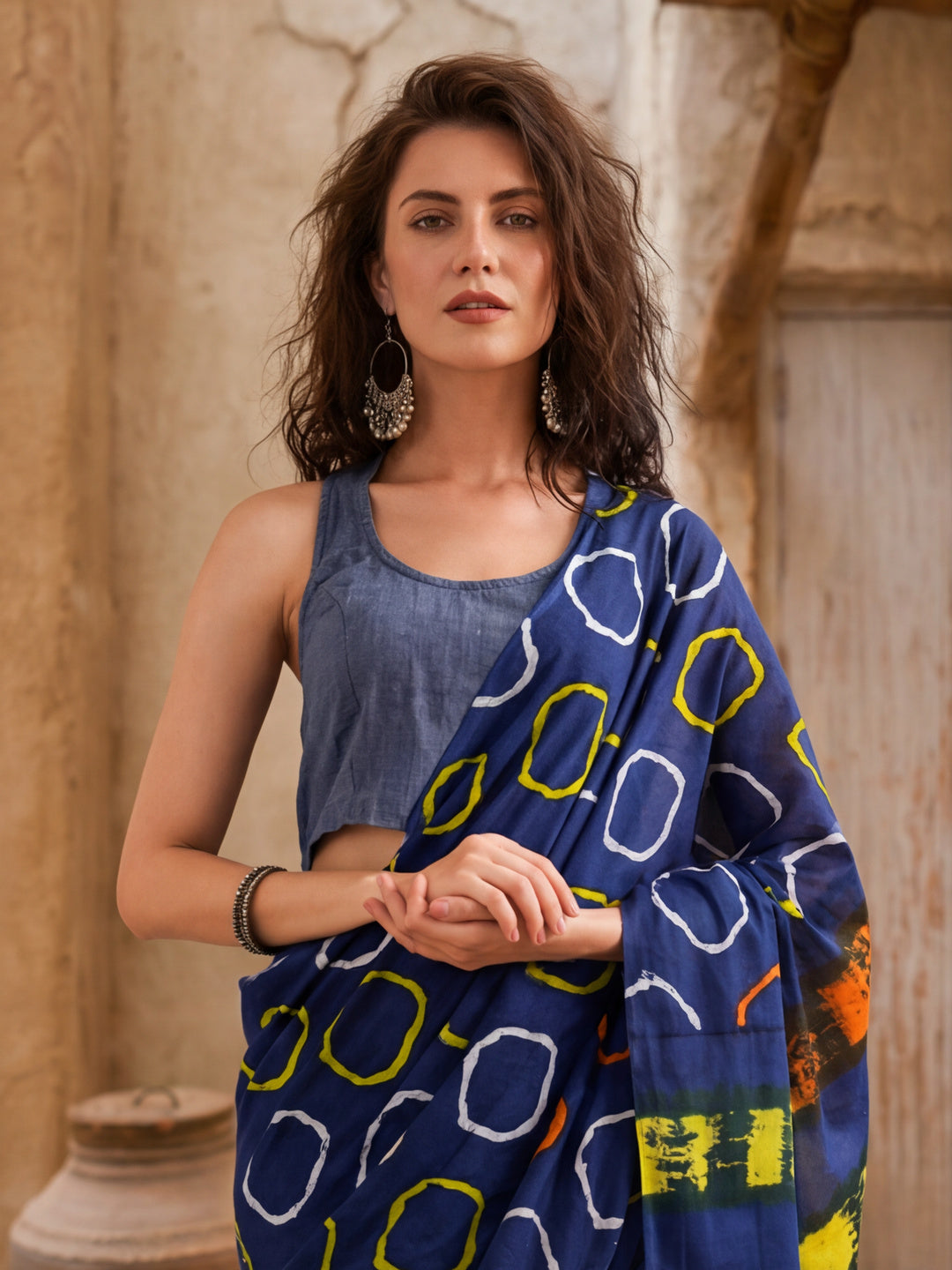 Geometric Printed Pure Cotton Saree With Unstitched Blouse