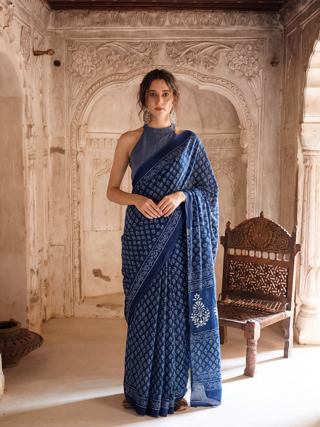 Floral Printed Pure Cotton Saree With Unstitched Blouse