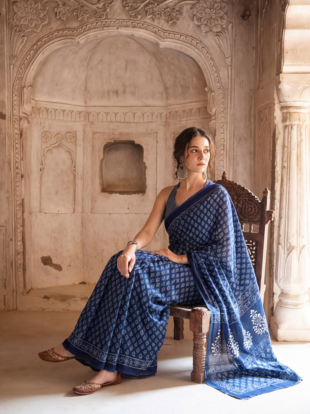 Floral Printed Pure Cotton Saree With Unstitched Blouse