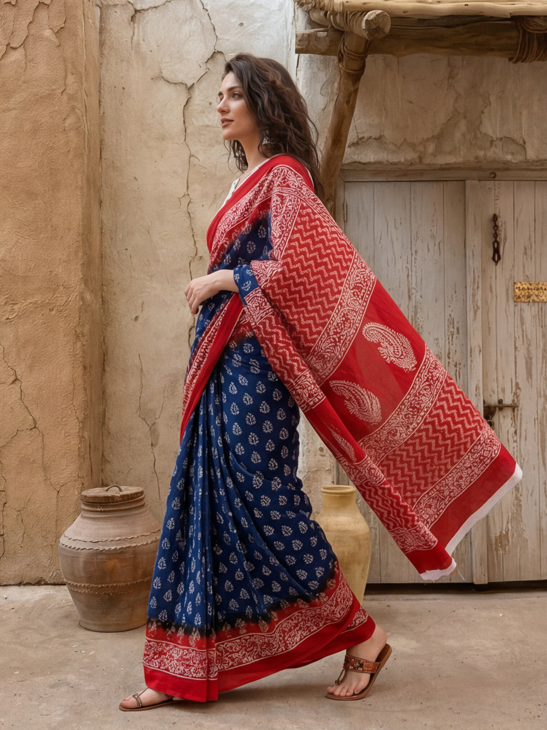 Floral Printed Pure Cotton Saree With Unstitched Blouse