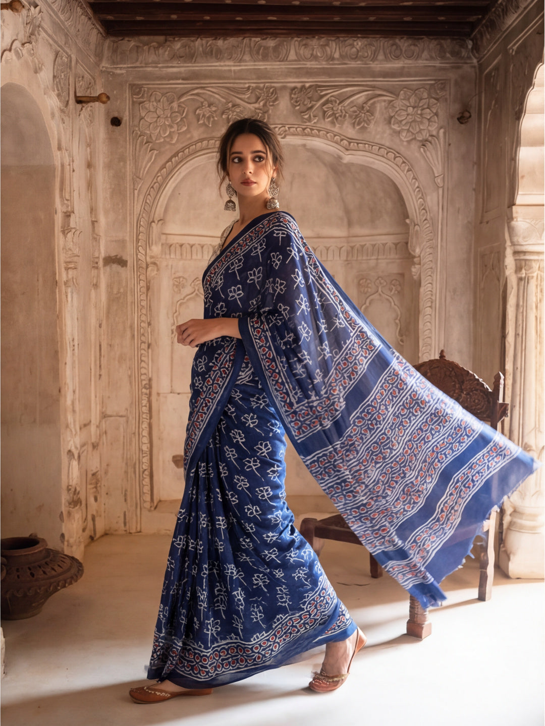 Floral Printed Pure Cotton Saree With Unstitched Blouse