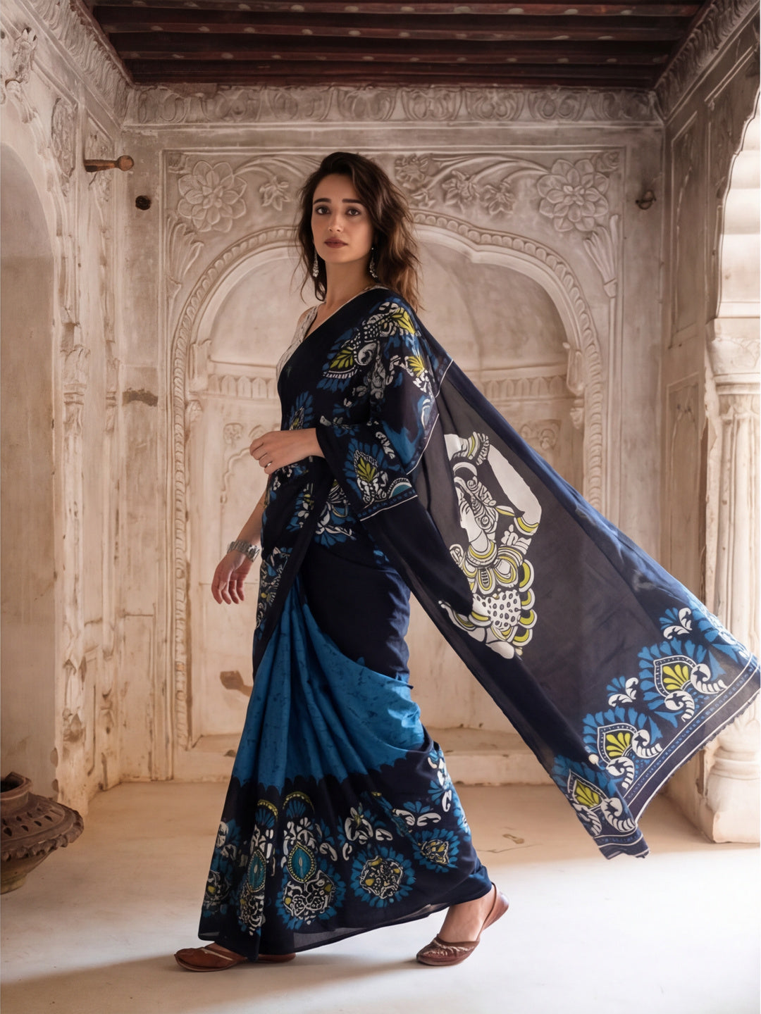 Floral Printed Pure Cotton Saree With Unstitched Blouse