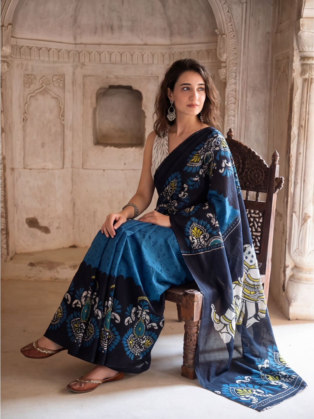 Floral Printed Pure Cotton Saree With Unstitched Blouse