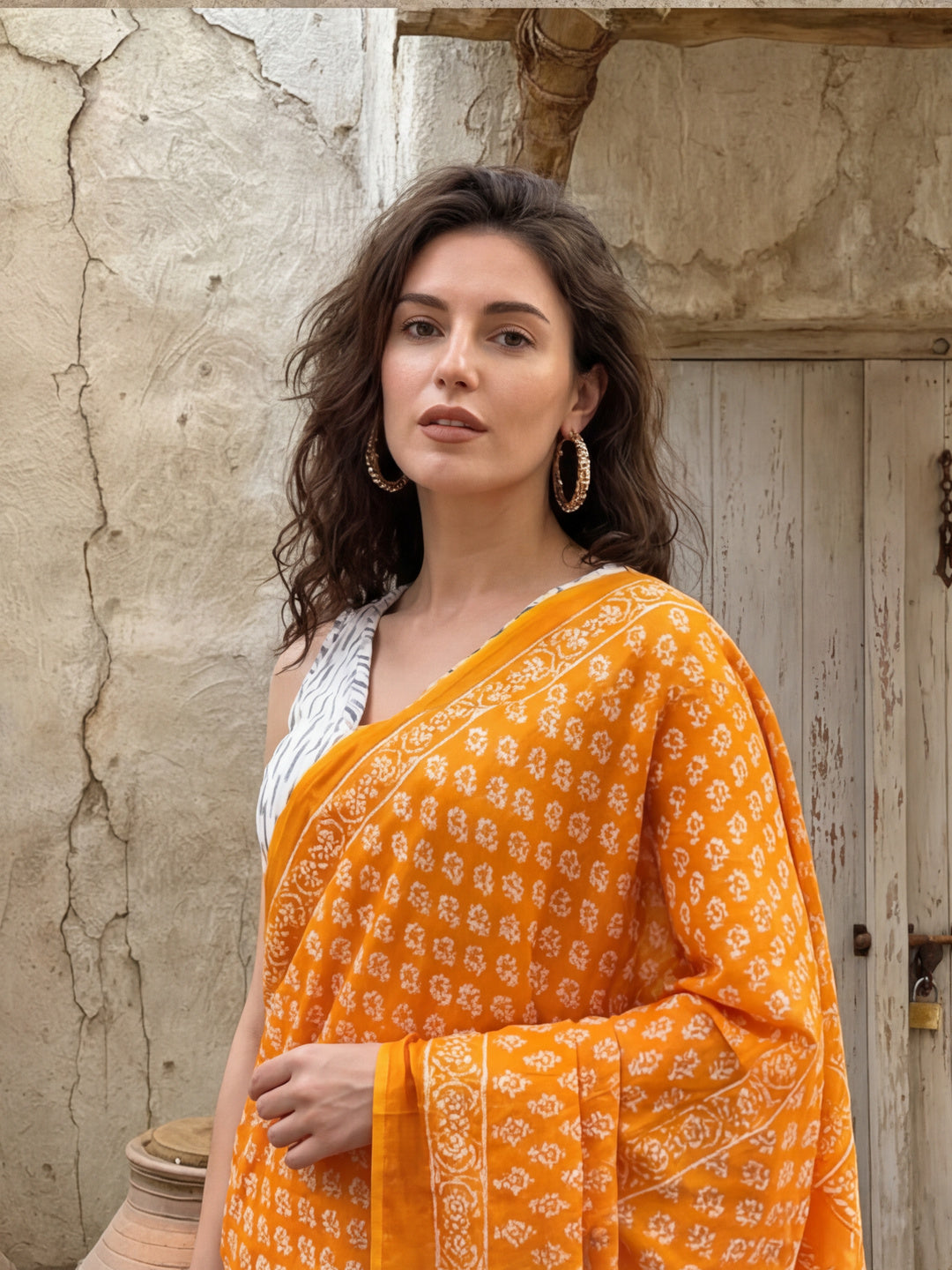 Floral Printed Pure Cotton Saree With Unstitched Blouse