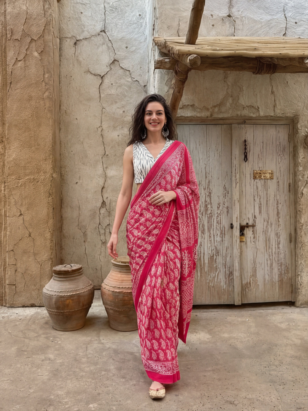 Floral Printed Pure Cotton Saree With Unstitched Blouse