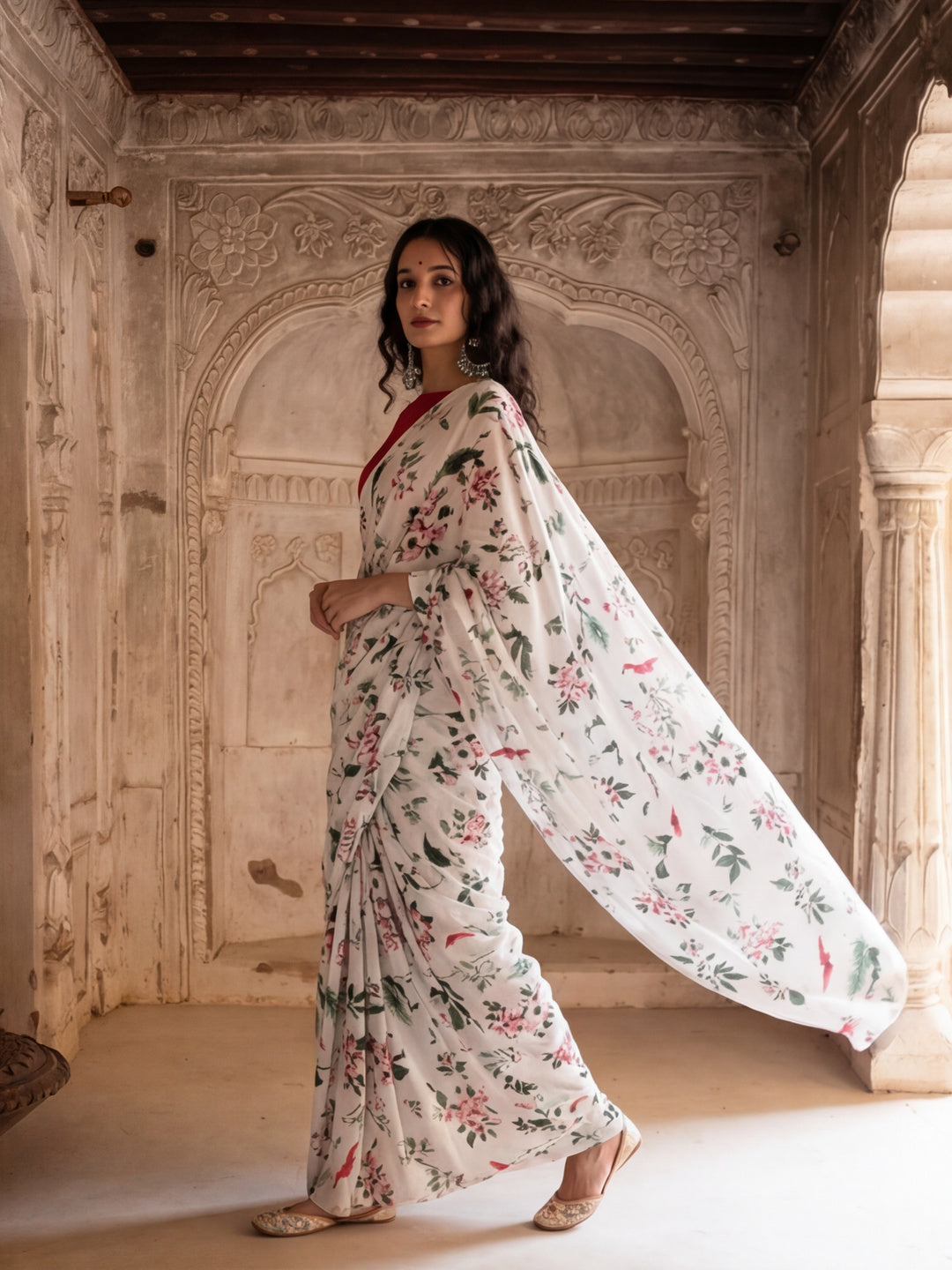 Floral Printed Pure Cotton Saree With Unstitched Blouse