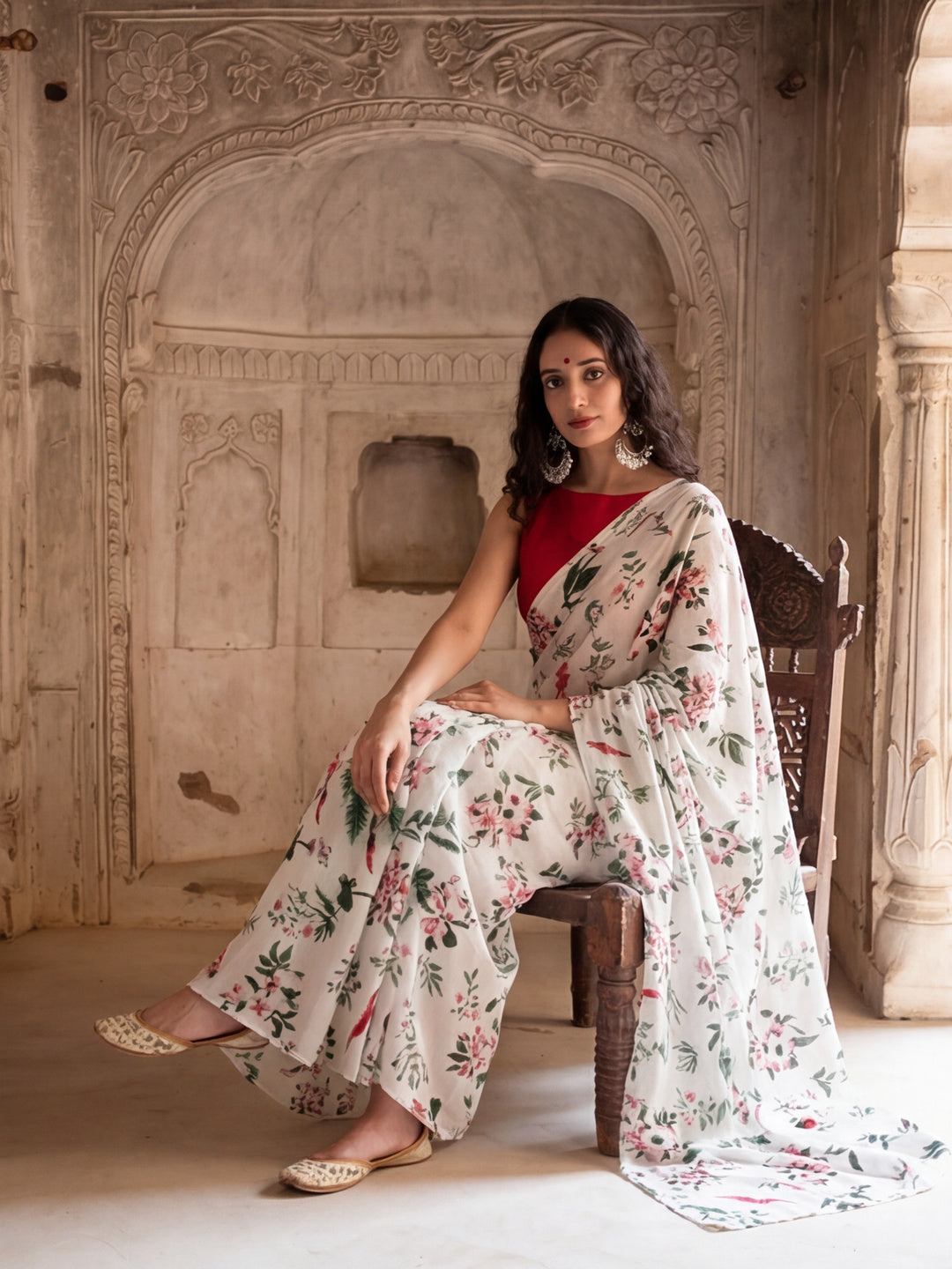 Floral Printed Pure Cotton Saree With Unstitched Blouse