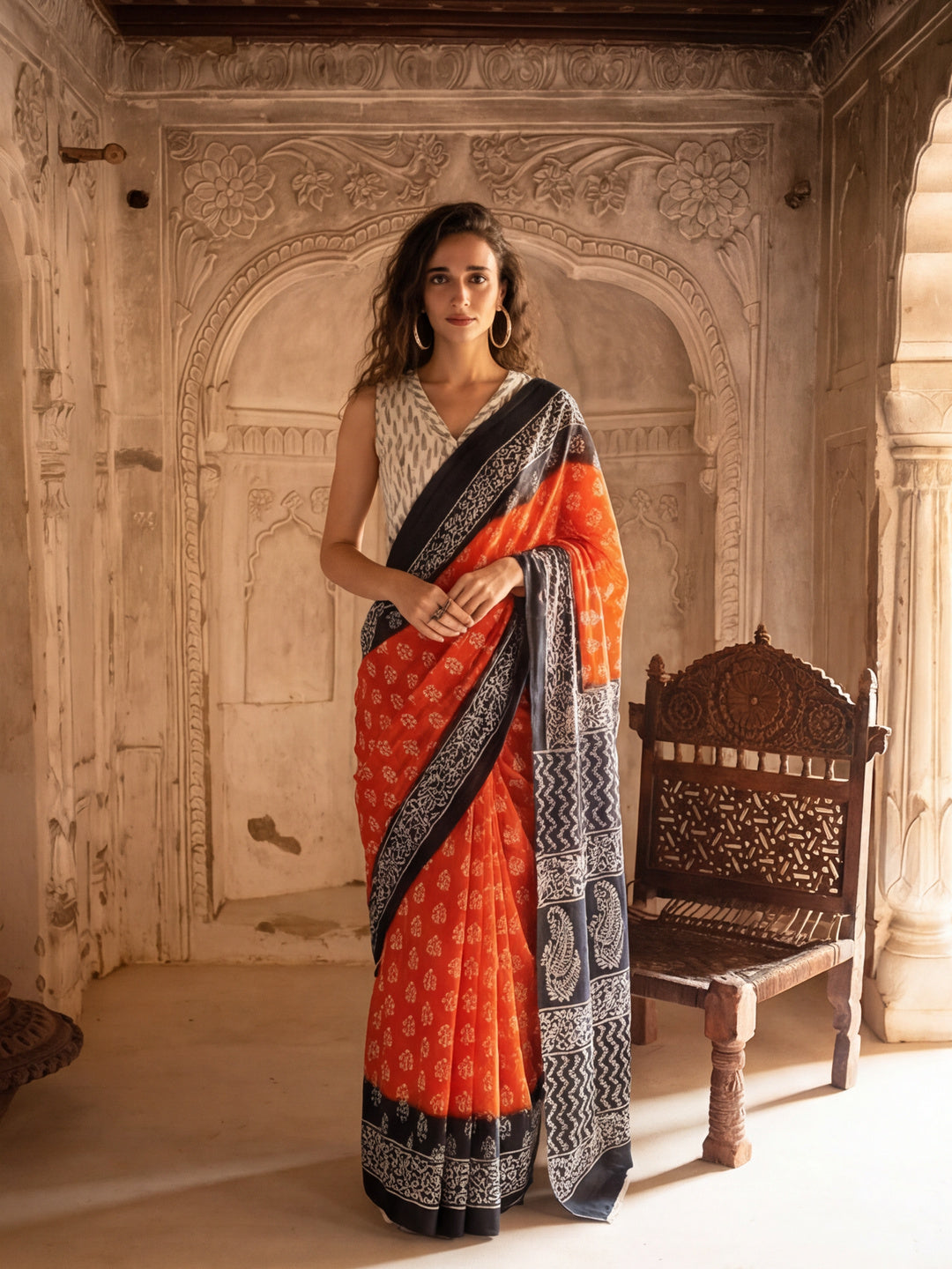 Floral Printed Pure Cotton Saree With Unstitched Blouse