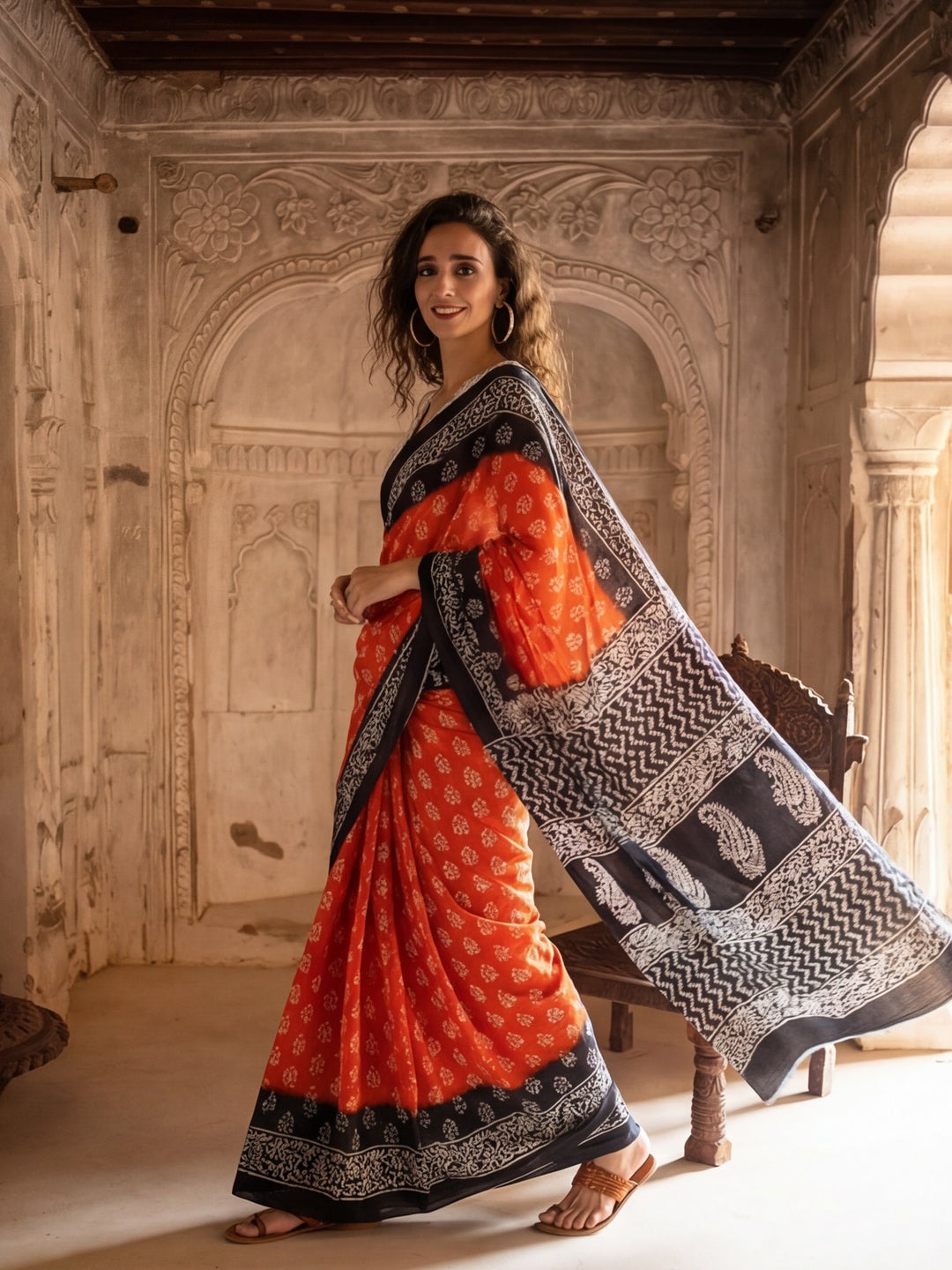 Floral Printed Pure Cotton Saree With Unstitched Blouse