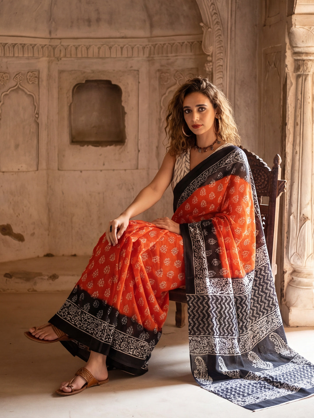 Floral Printed Pure Cotton Saree With Unstitched Blouse
