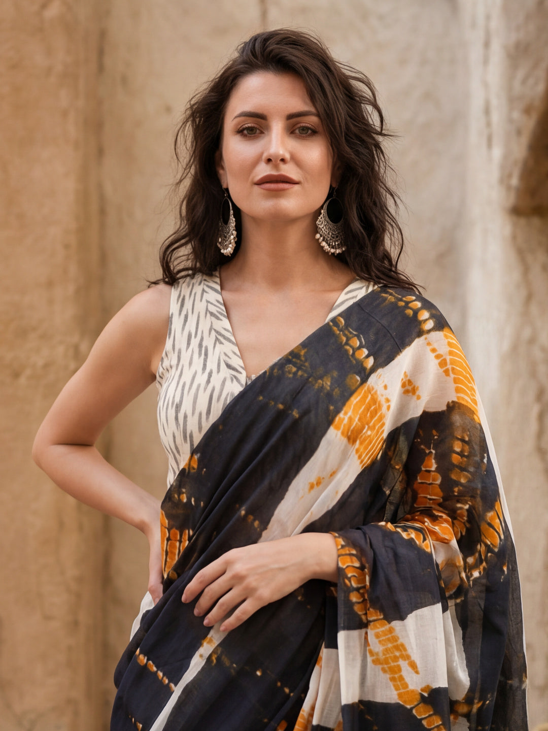 Tie and Dye Printed Pure Cotton Saree With Unstitched Blouse