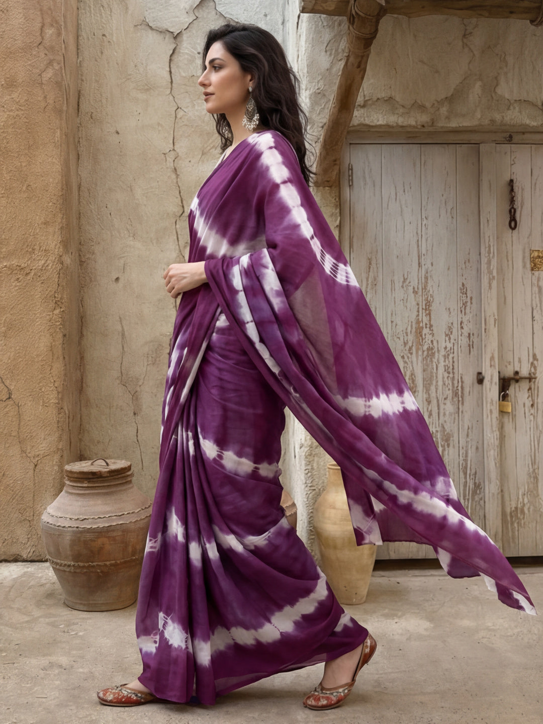 Tie and Dye Printed Pure Cotton Saree With Unstitched Blouse