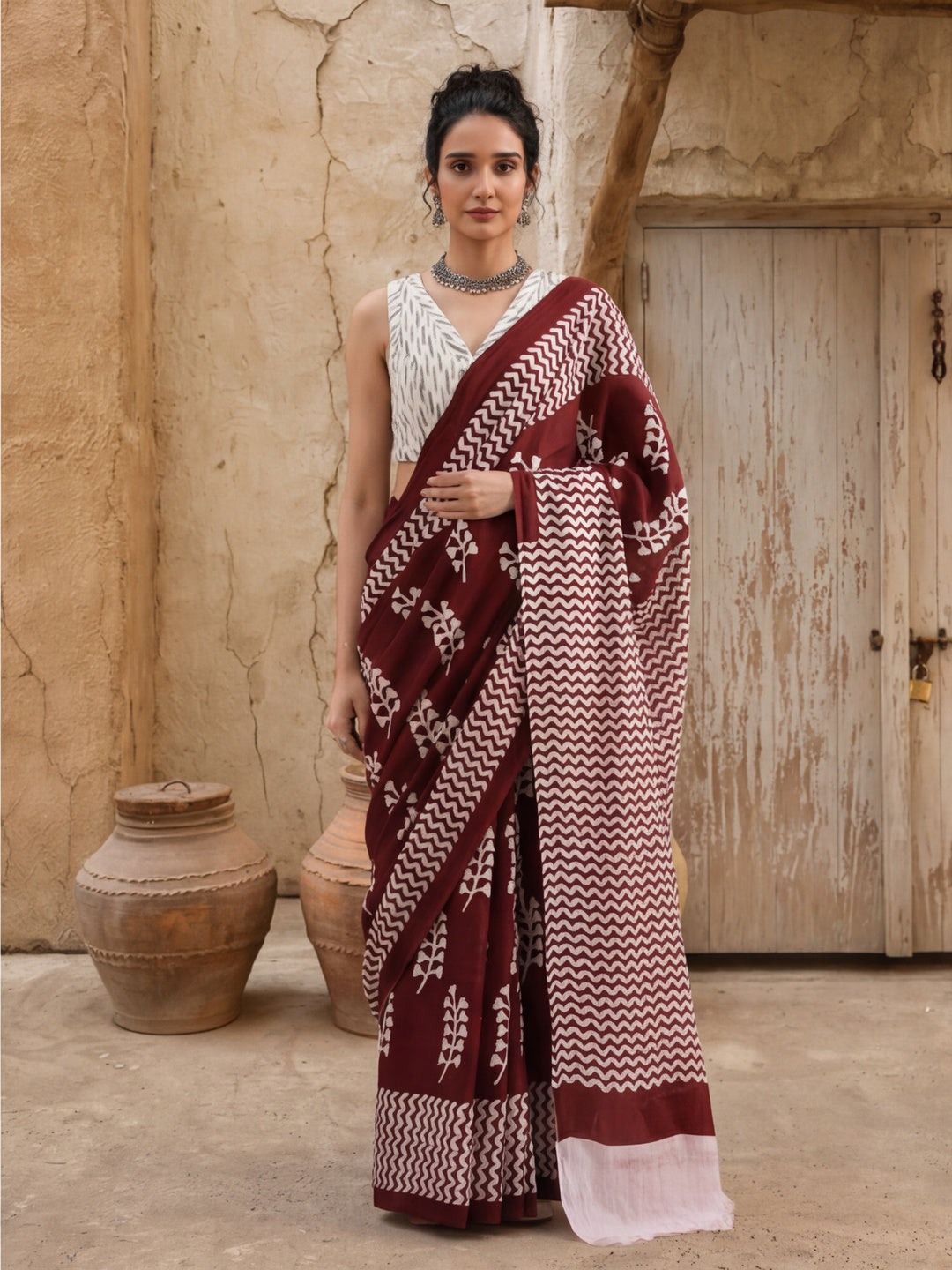 Ready To Wear Mulmul Cotton Floral Printed Saree with Unstiched Blouse