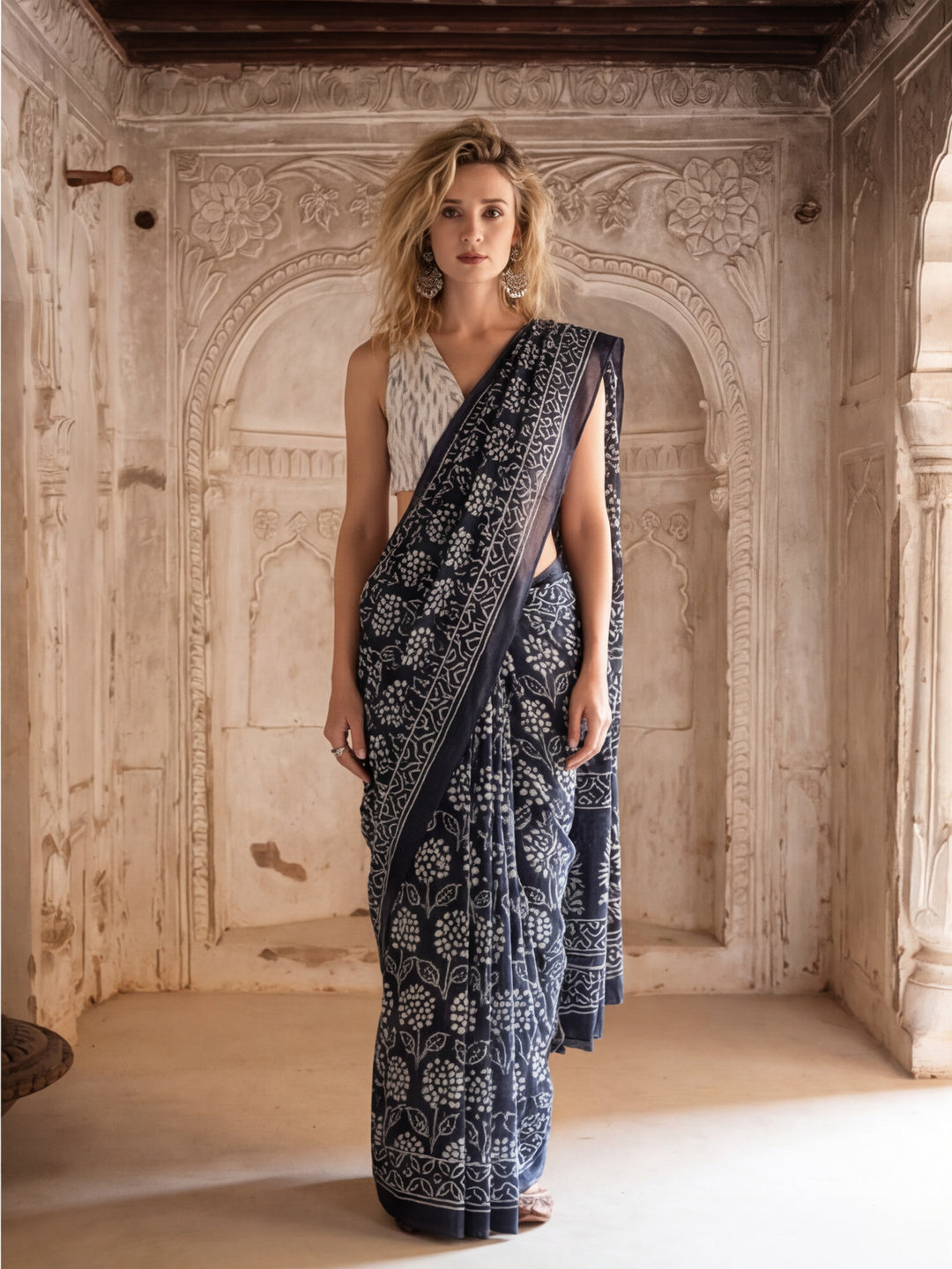 Floral Printed Pure Cotton Saree With Unstitched Blouse