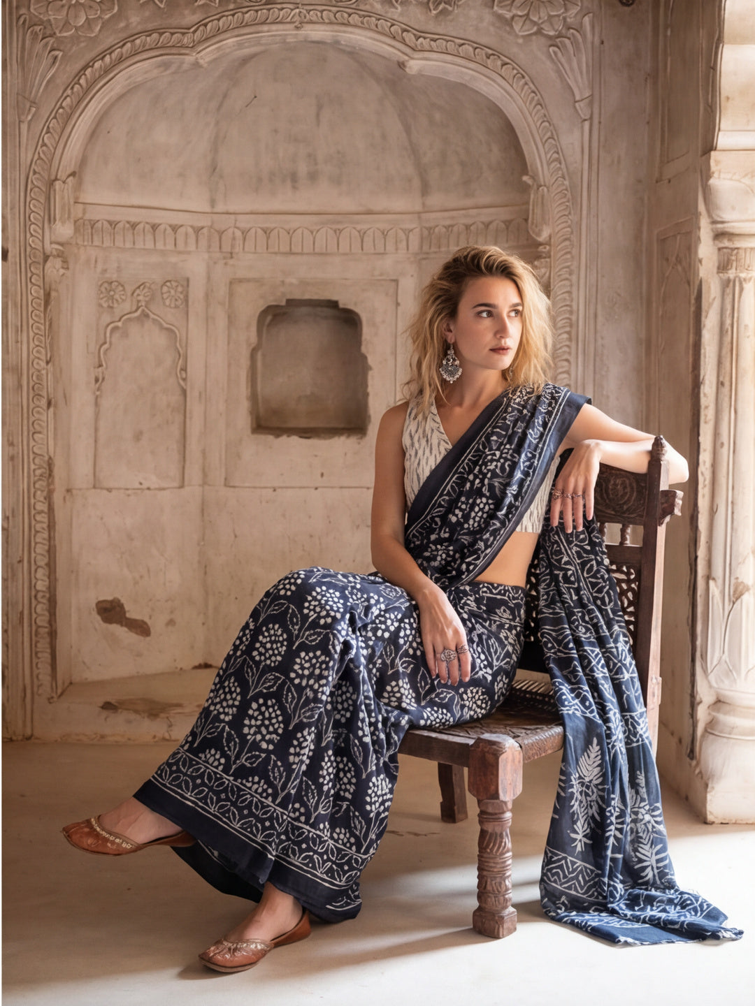 Floral Printed Pure Cotton Saree With Unstitched Blouse