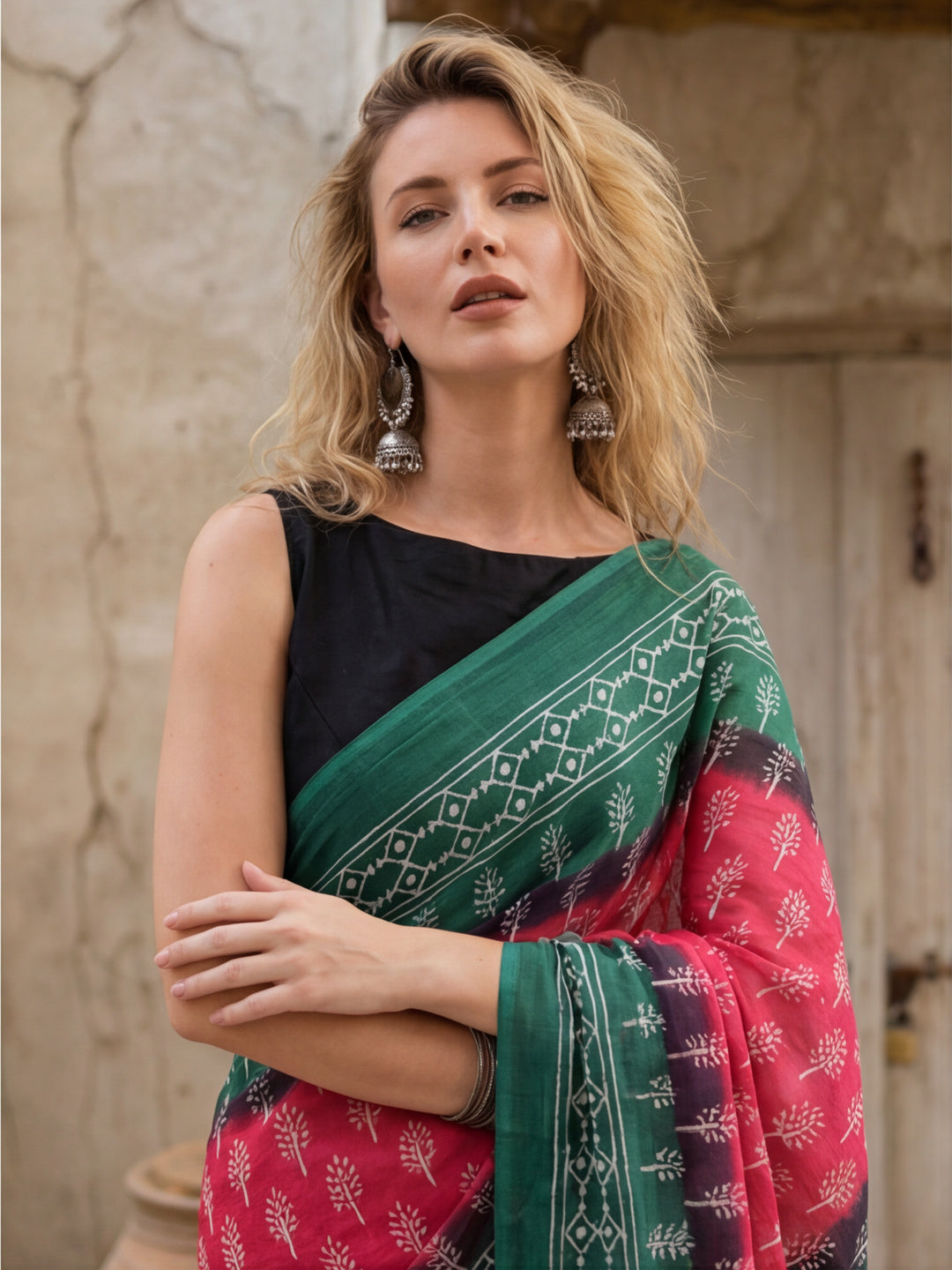 Floral Printed Pure Cotton Saree With Unstitched Blouse