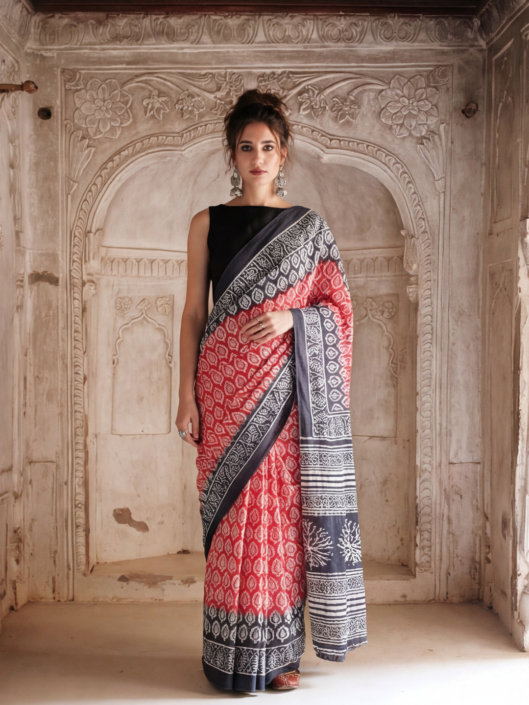 Floral Printed Pure Cotton Saree With Unstitched Blouse