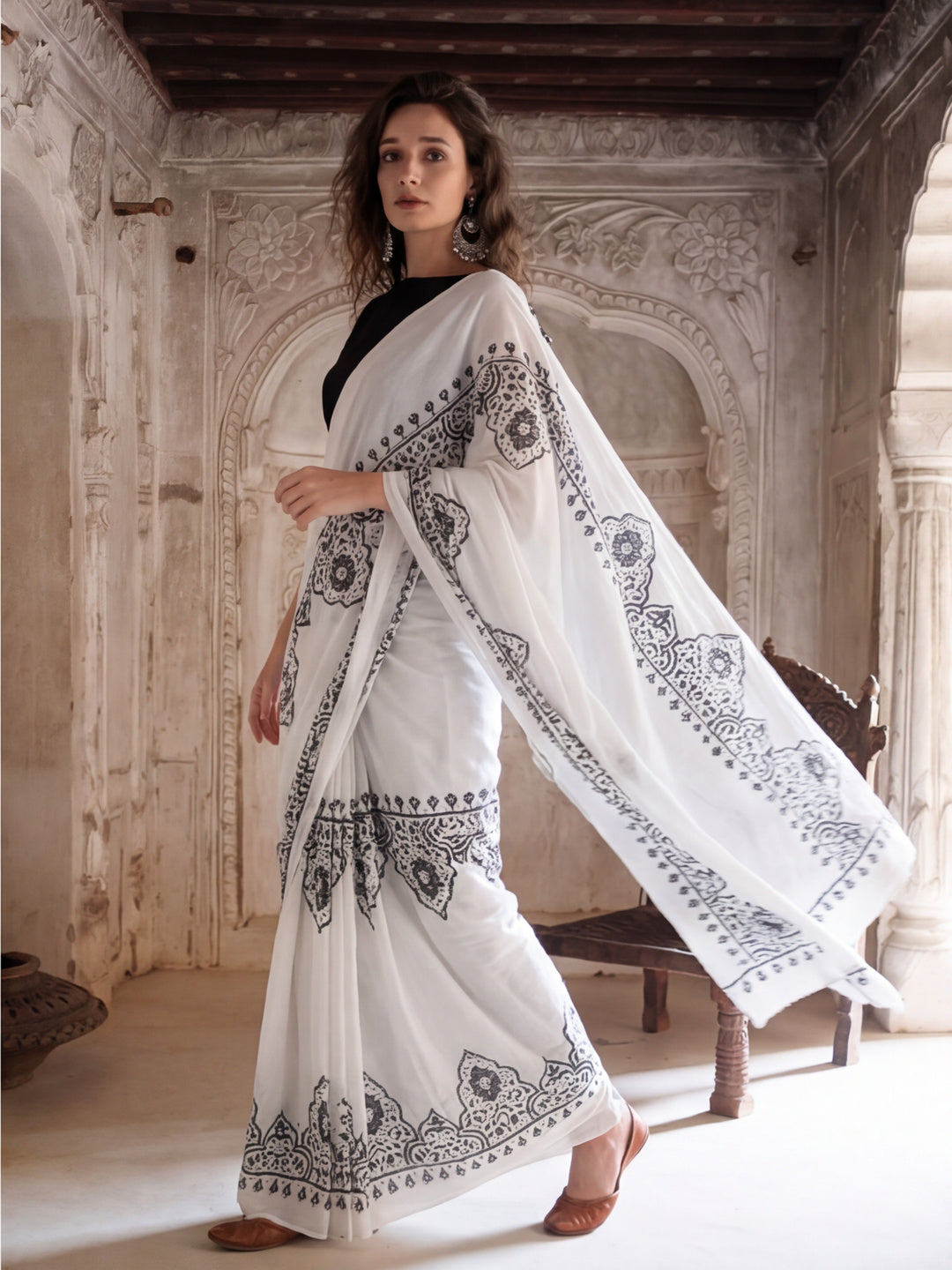 Floral Printed Pure Cotton Saree With Unstitched Blouse
