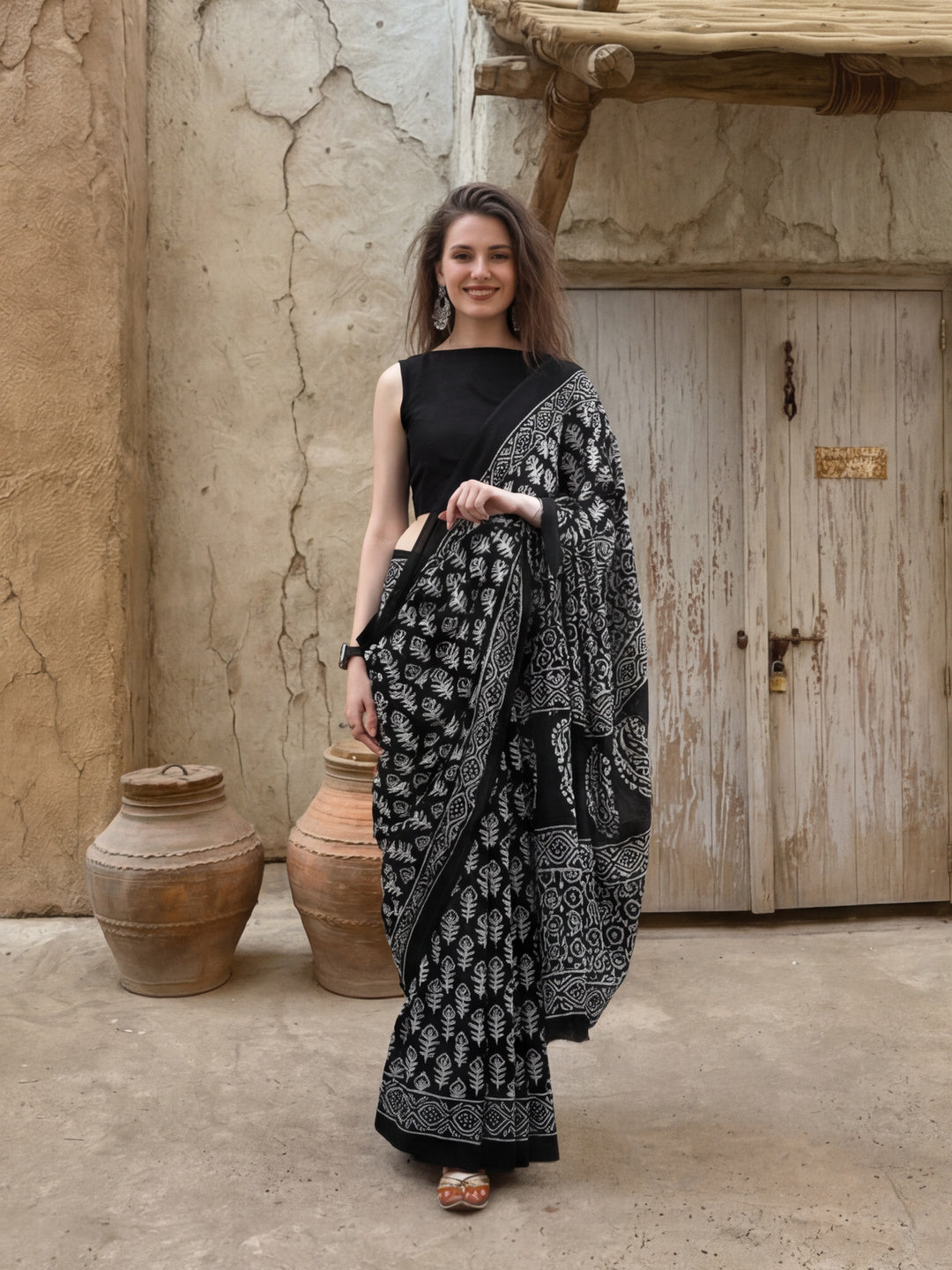 Floral Printed Pure Cotton Saree With Unstitched Blouse